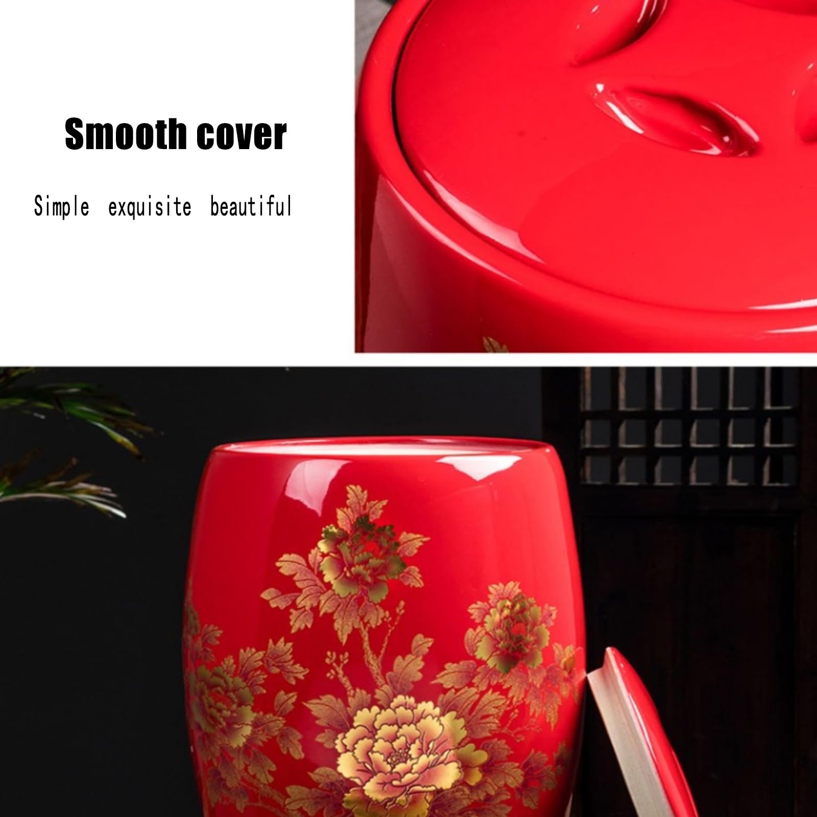 Large Ceramic Rice Storage Jar with Lid - 5kg/10kg/15kg/25kg Capacity - Airtight Food Container for Rice, Flour & Dry Goods - Classic Home Kitchen Storage Solution - Perfect for Pantry Organization & Bulk Food Preservation (Red)
