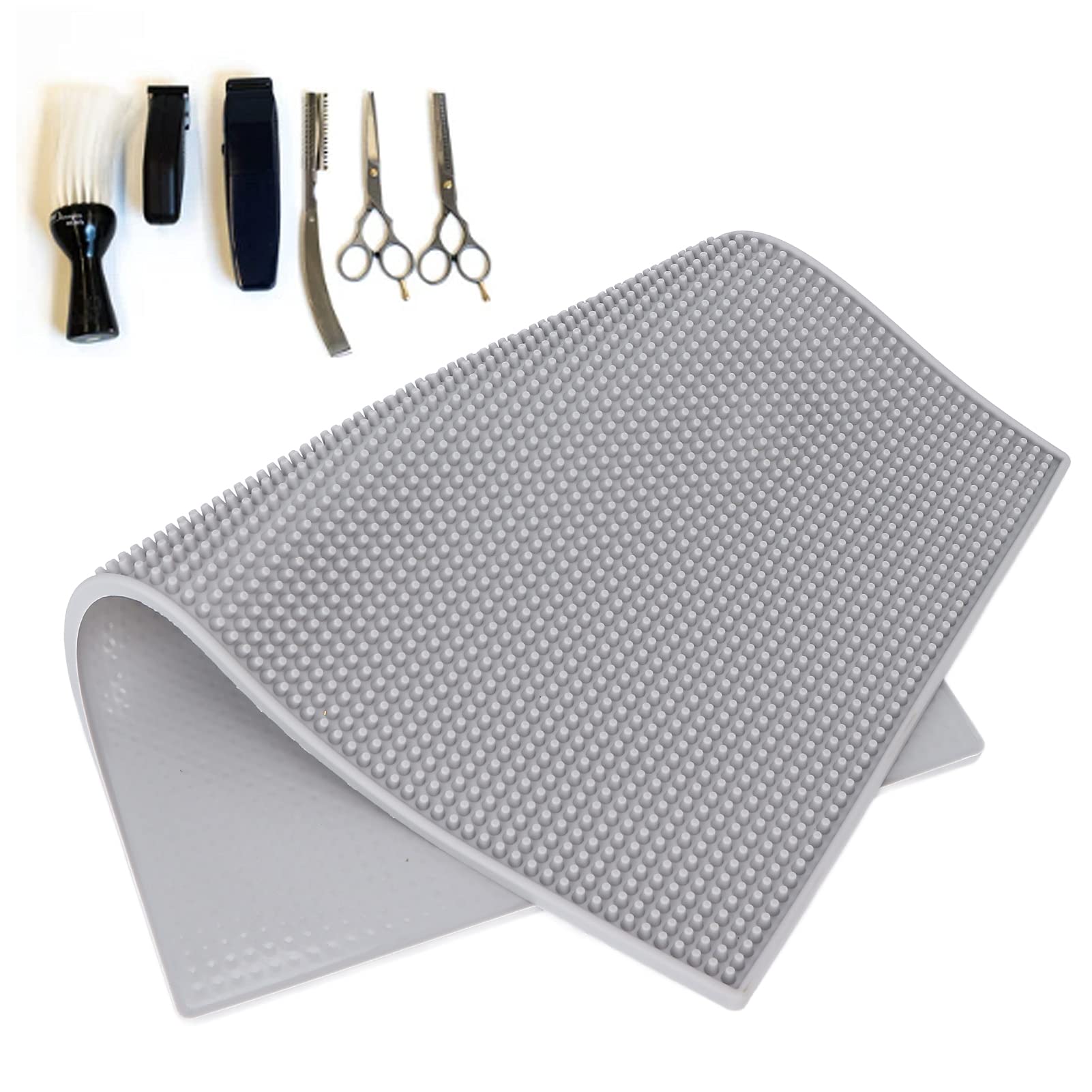 Non-Slip Heat Resistant Silicone Hairdressing Mat - Large Barber Styling Pad for Salon & Home Use, Durable Grey Hair Cutting Tools Accessory (Perfect for Haircuts, Coloring & Styling)