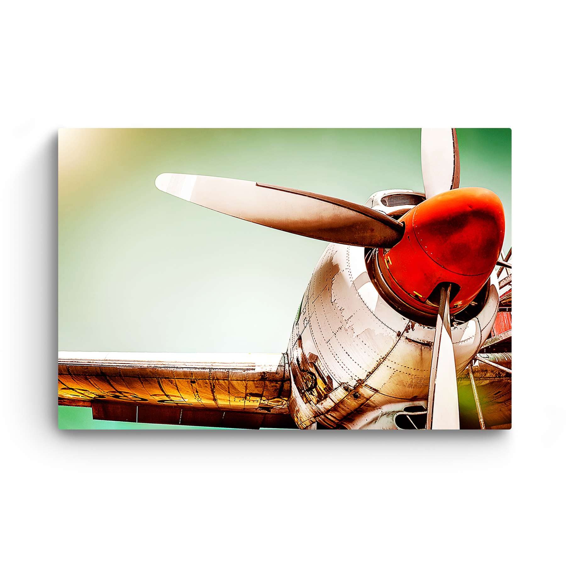 Startonight Luminous Golden Plane with Red Propeller Canvas Wall Art - 32x48 Inch Framed Modern Painting for Living Room, Bedroom & Office Decor - Contemporary Home Wall Artwork for Aviation Enthusiasts & Interior Design