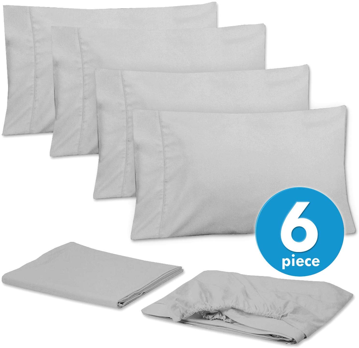Happy at Home 6-Piece Queen Size Sheet Set - 100% Egyptian Cotton Deep Pocket Bed Sheets (Fits Mattress Up to 18