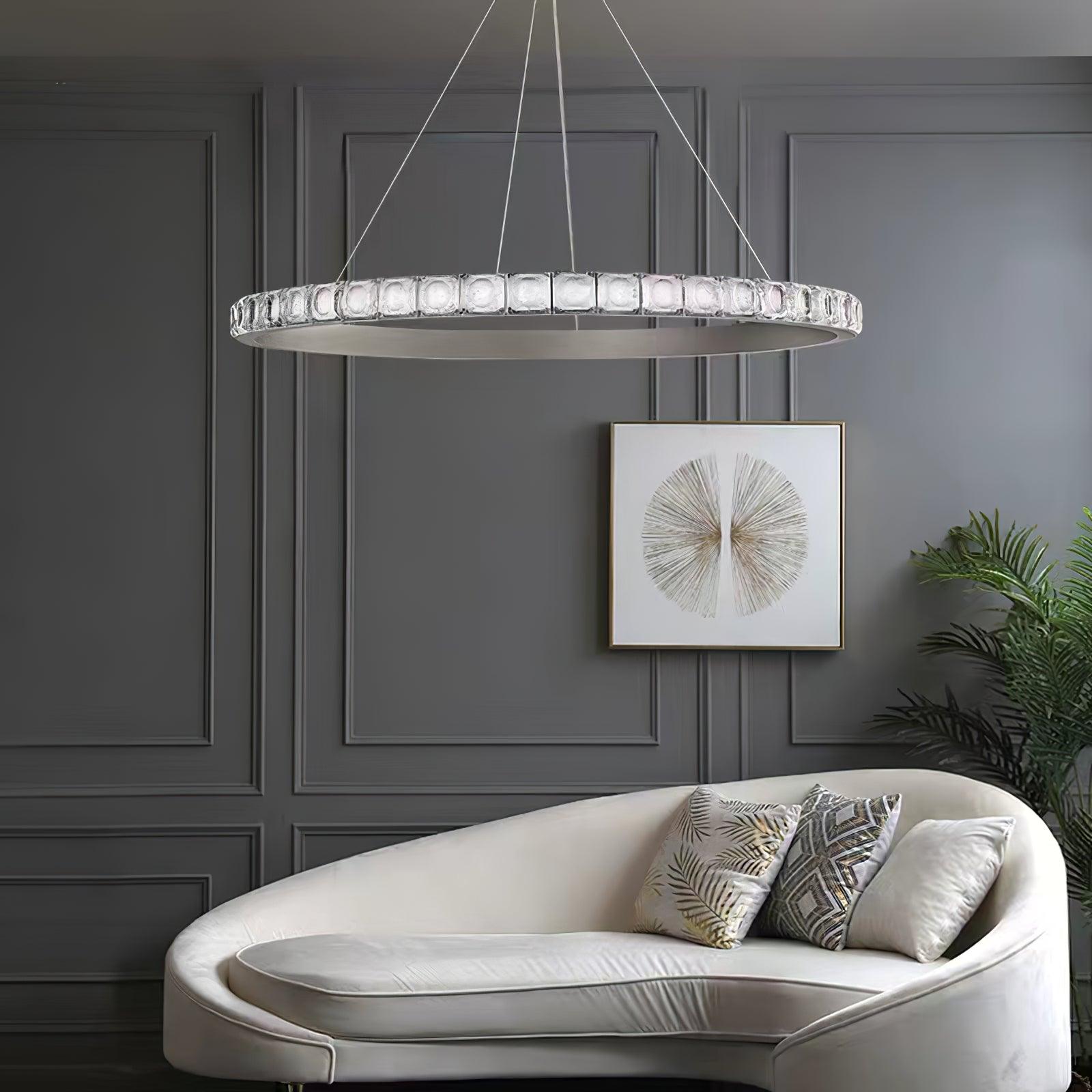 Aura Ring Chandelier - Elegant Crystal Ceiling Light Fixture for Dining Room, Living Room & Bedroom | Modern LED Pendant Lighting for Home Decor