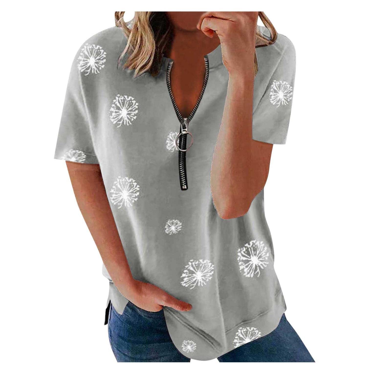 Women's Fashion Zipper Tunic Tops - Button Trim Blouses & Loose Fit T-Shirts for Leggings | Casual Wear, Layering & Everyday Outfits