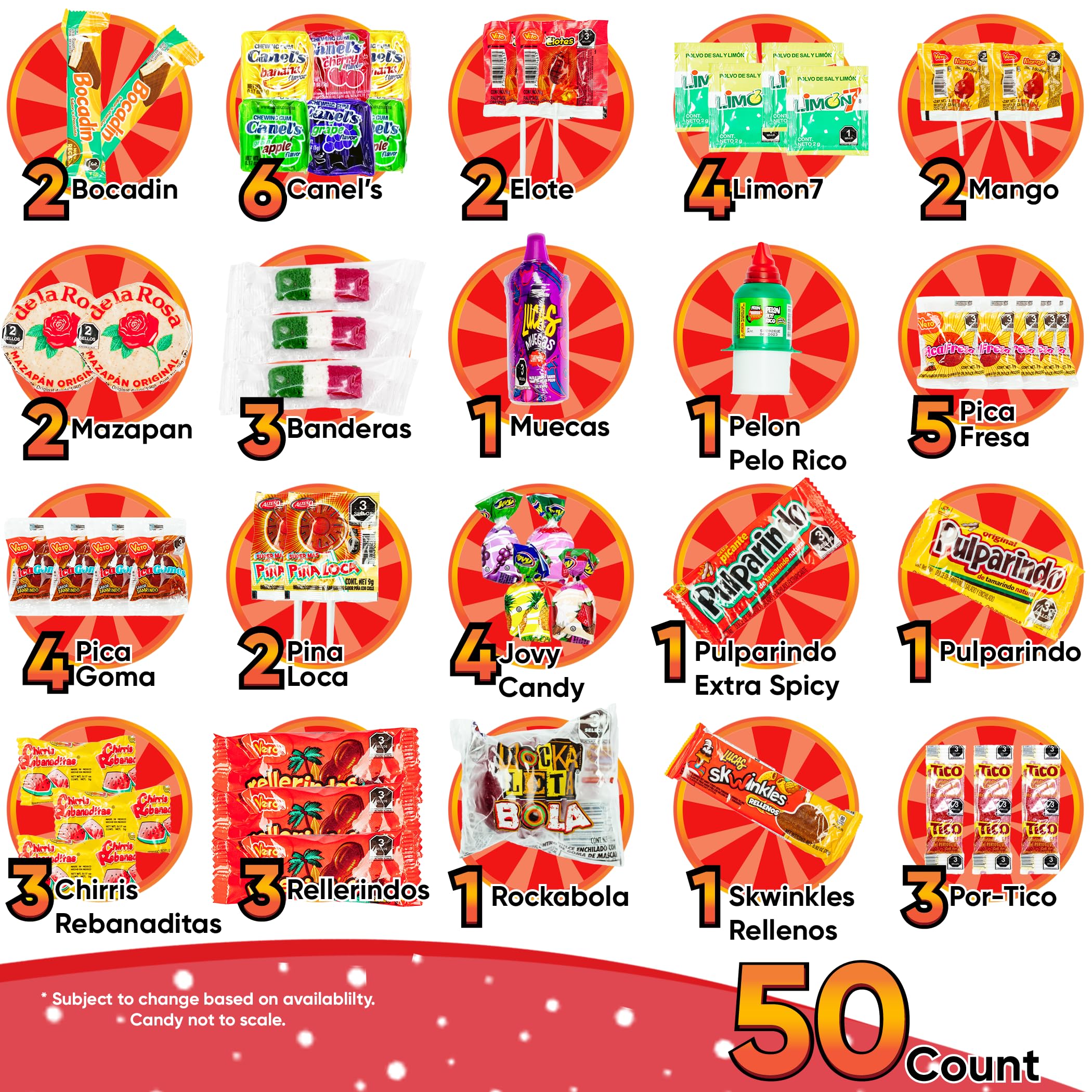 Mexican Candy Variety Pack (50 Count) - Assorted Dulces Mexicanos, Pica Fresa Lucas, Pelon Pelo Rico, Pulparindo & Mazapan - Authentic Mexican Snacks by Sabores de Mexico - Perfect for Parties, Gifts & Cultural Celebrations