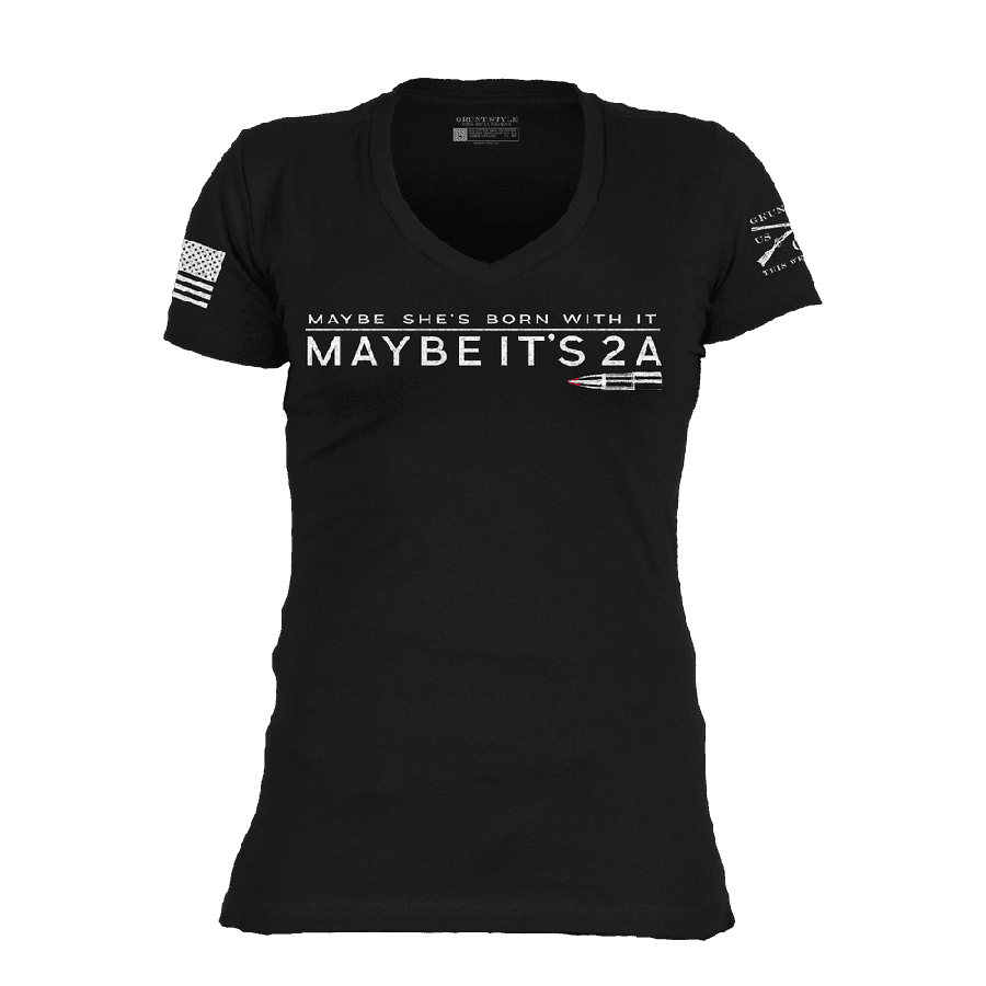 Women's Maybe It 2A V-Neck T-Shirt in Black - Soft Casual Tee for Everyday Wear & Layering