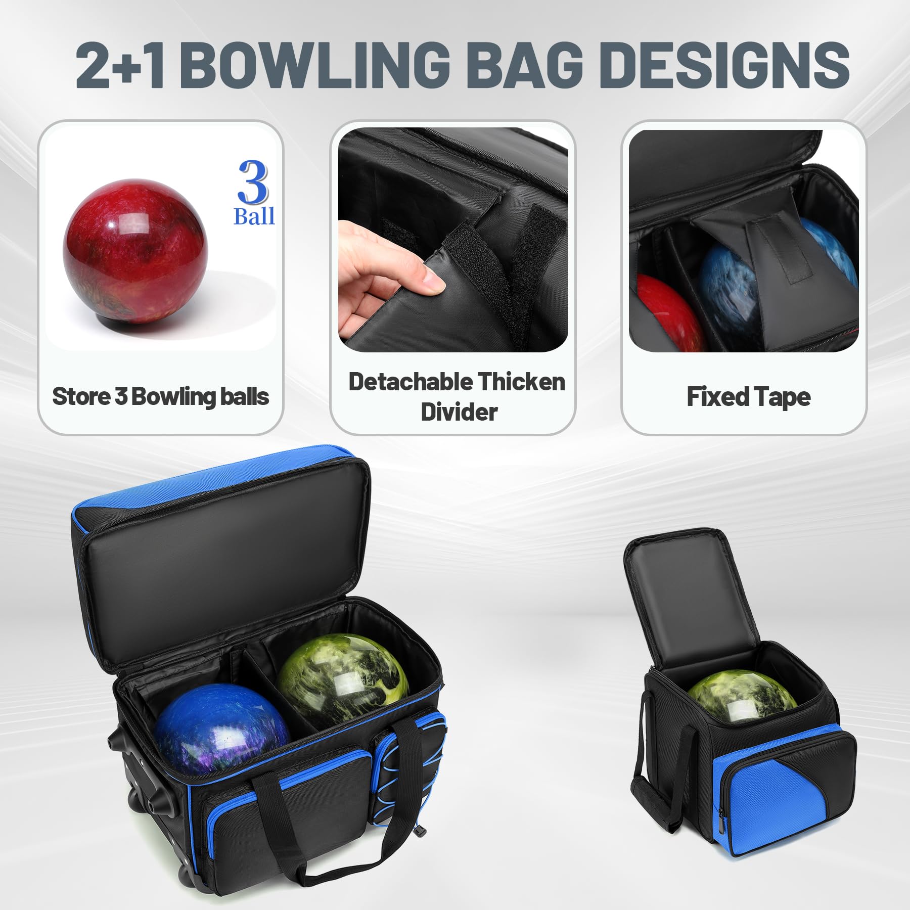 Premium 3 Ball Bowling Bag with Wheels & Shoe Compartment - Heavy Duty Roller Bowling Bag with Multiple Pockets for Easy Transport (Perfect for League Play, Tournaments & Practice Sessions)