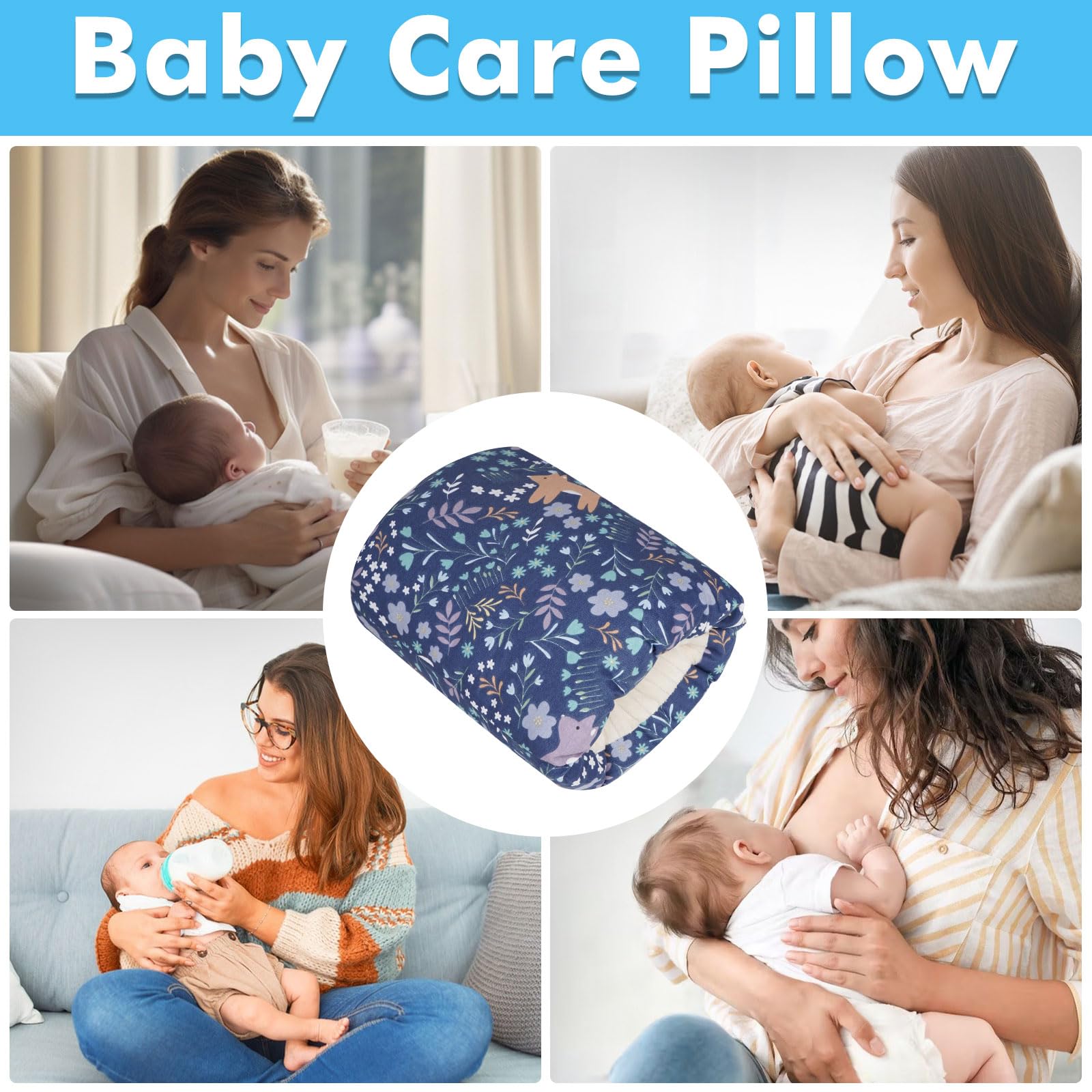 Soft Cotton Baby Nursing Arm Pillow - Ergonomic Support for Breastfeeding Moms & Newborns - Portable Washable for Home & Travel (Blue Forest)