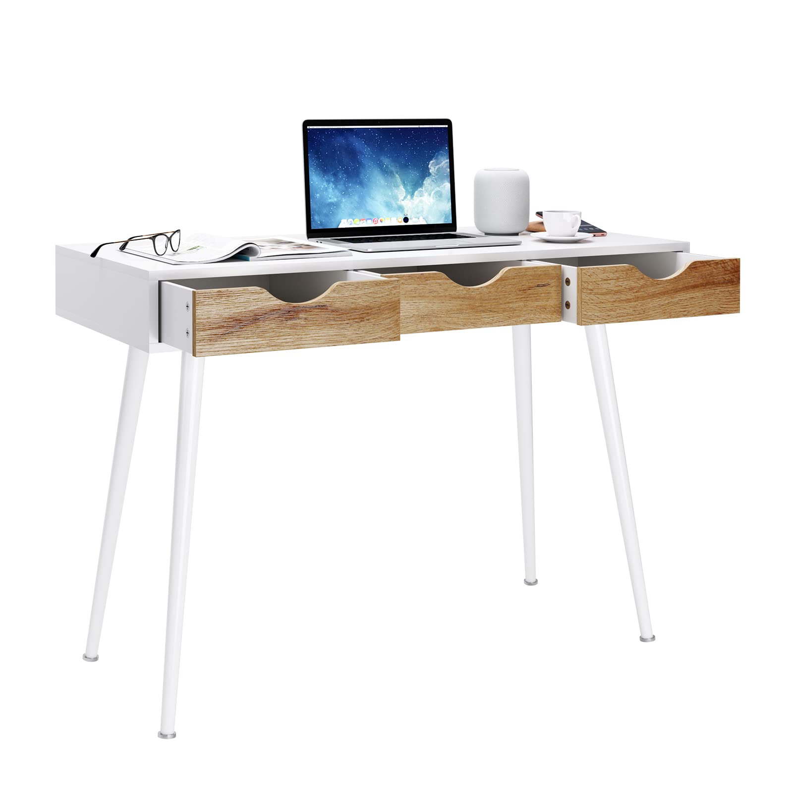 Mid Century Modern Desk with 3 Drawers - 43.3