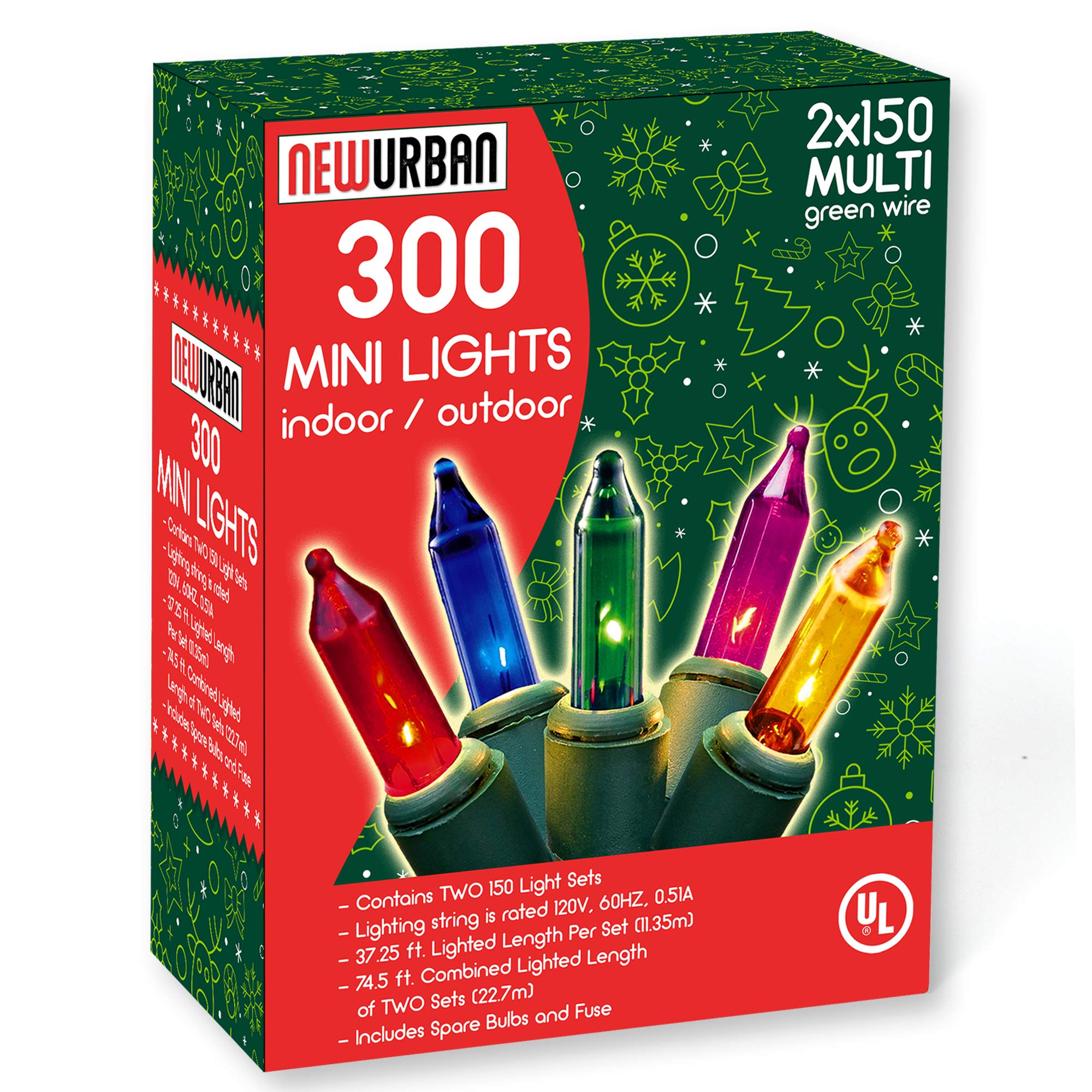 NEWURBAN 300 LED Christmas Mini Lights Set - UL Certified Connectable String Lights for Holiday Decorations, Christmas Tree, Patio, Garden & Wedding - Indoor/Outdoor Waterproof Multicolor Fairy Lights with Green Wire - Perfect for Home, Party & Festive Decorations