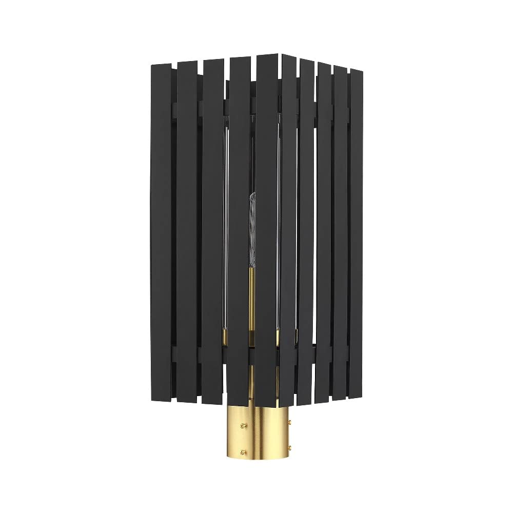 Livex Lighting 1-Light Black Outdoor Post Top Lantern with Brass Accents - Perfect for Porch, Garden, and Pathway Lighting