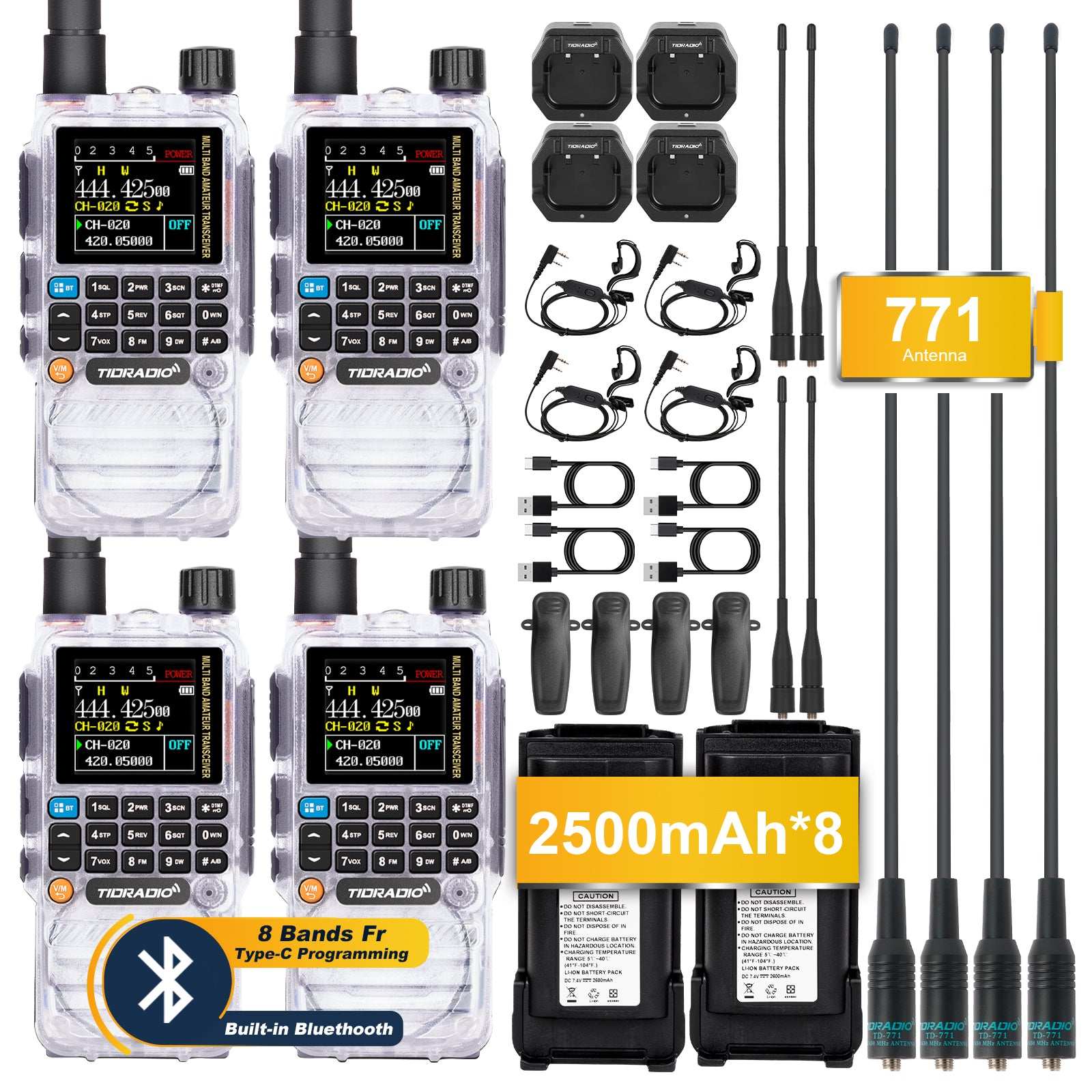 TD H3 Ham GMRS Radio 4 Pack with Spare Battery - Long Range Two Way Radios for Outdoor Adventures, Hiking, Camping & Emergency Communication