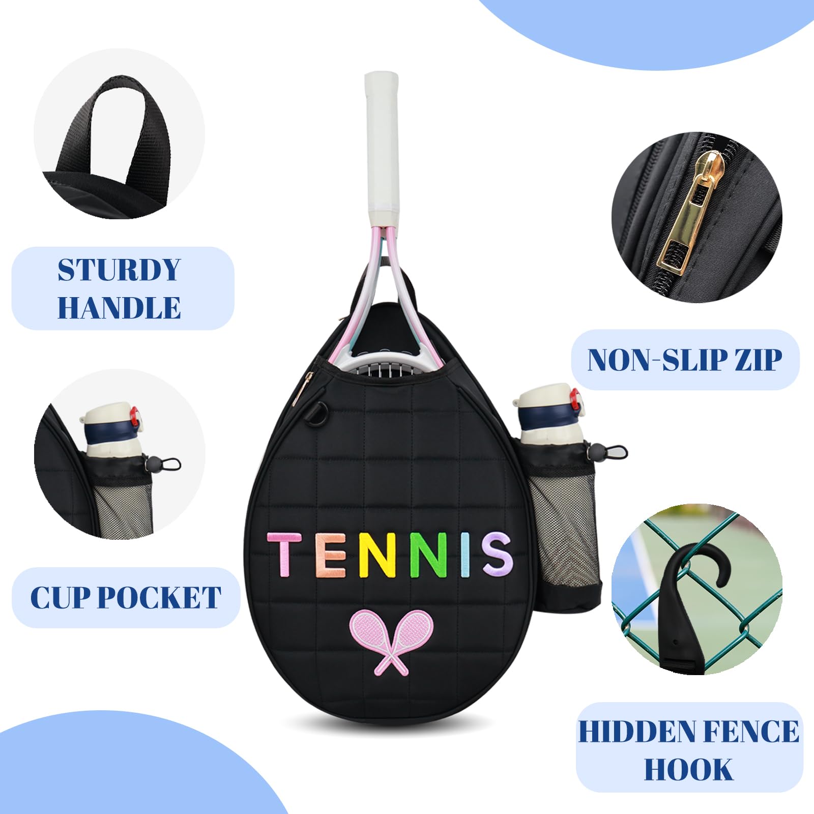 **Women's Tennis Backpack - Water Resistant Sling Crossbody Bag for Pickleball, Racquetball & Tennis | Perfect for Gym, Court & Travel (Black)**