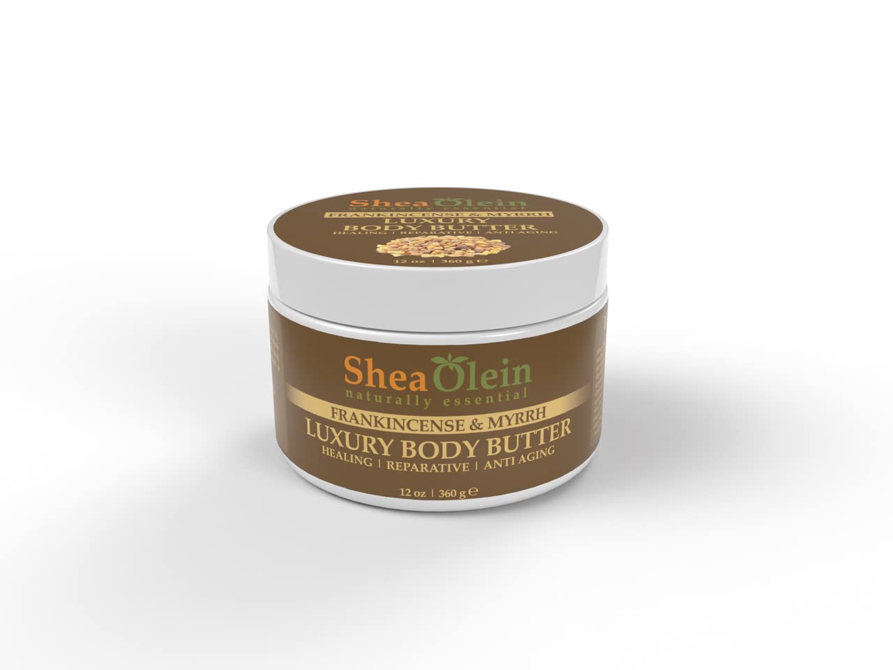 Premium Shea Olein Luxury Body Butter with Frankincense & Myrrh - Deep Moisturizing & Nourishing for Dry Skin - 12oz Jar - Perfect for Spa Nights, Gift Sets & Daily Skincare Routine