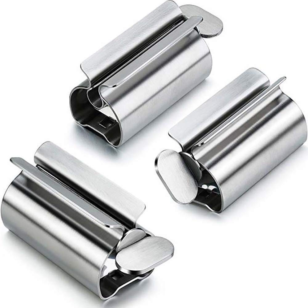 3-Piece Stainless Steel Toothpaste Tube Squeezer & Roller - Bathroom Toothpaste Dispenser for Tidy Countertops - Perfect for Home, Travel & Camping