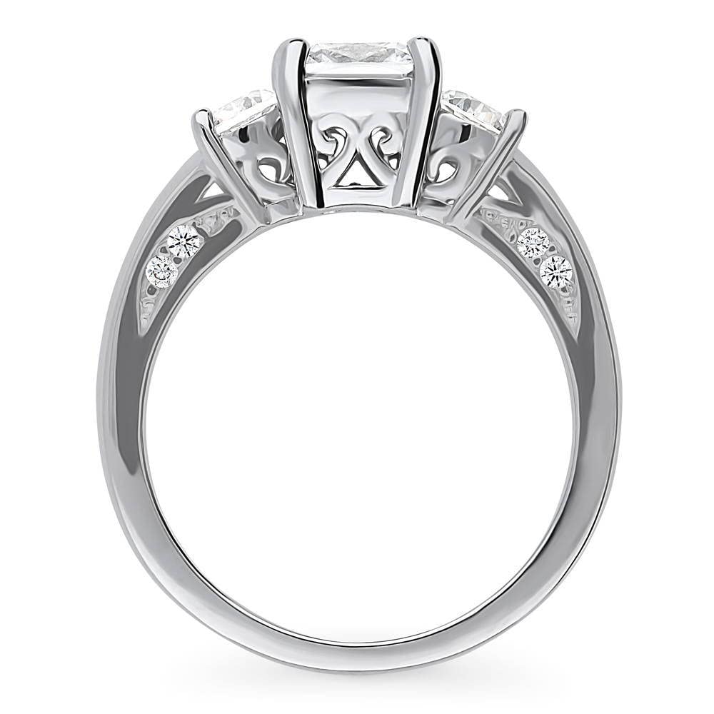 BERRICLE Sterling Silver 3-Stone Wedding & Engagement Ring - 1.5 Carat Cushion Cut Cubic Zirconia CZ Promise Ring for Women, Rhodium Plated, Size 4-10 - Perfect for Proposals, Anniversaries & Special Occasions
