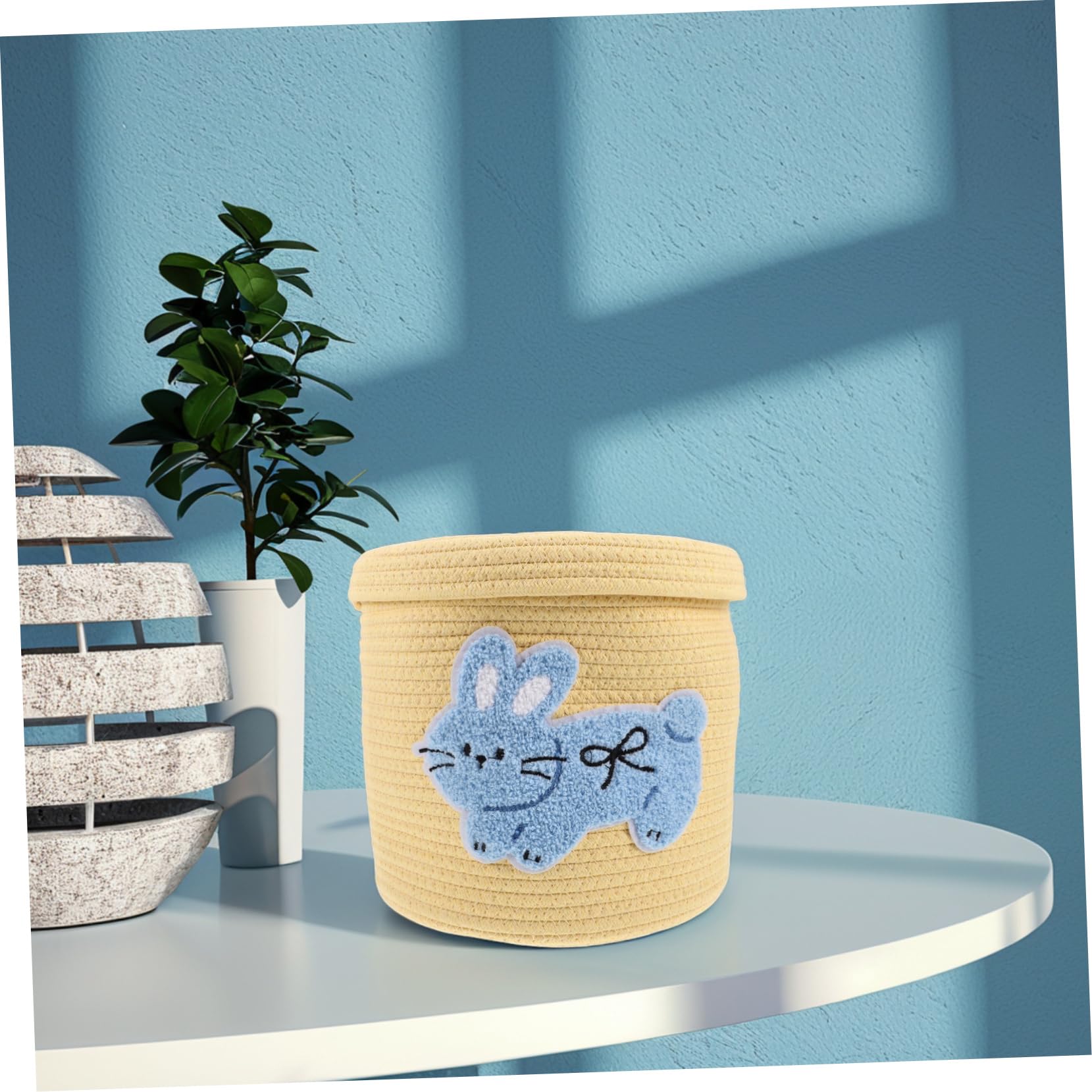 Cabilock Handwoven Cotton Rope Storage Basket with Lid - Organize Snacks, Sundries & Desk Accessories - Decorative Woven Bin for Home, Office, Nursery & Bathroom Storage Solutions