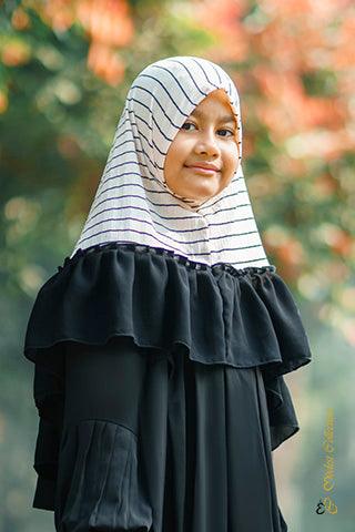 Baby Hijab Off White Stripe - Soft Cotton Muslim Headscarf for Infants & Toddlers - Perfect for Daily Wear, Prayer, and Special Occasions