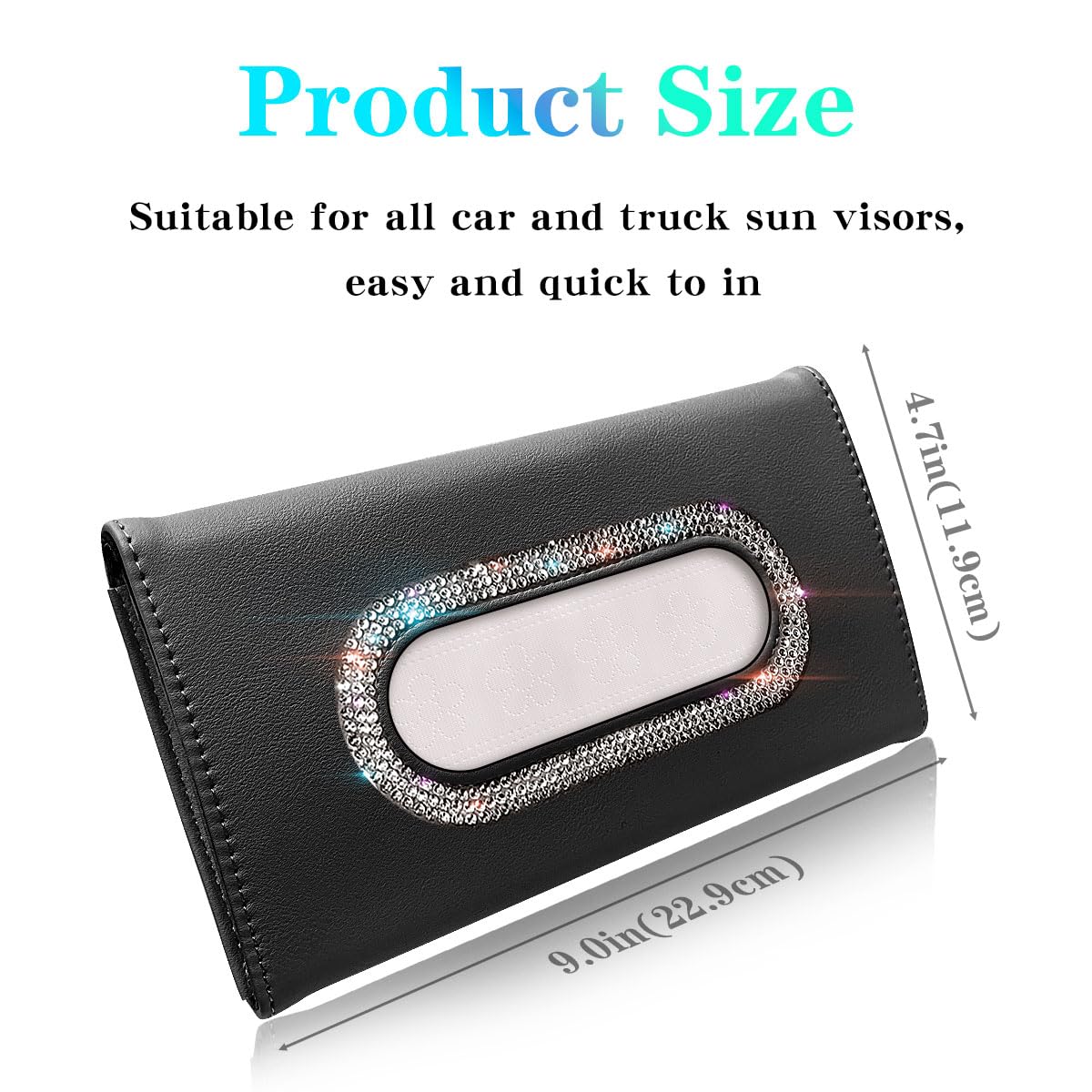 Diamond Car Visor Tissue Holder - PU Leather Sun Visor Napkin Organizer for Masks & Wipes (Black) | Perfect for Road Trips & Daily Commute