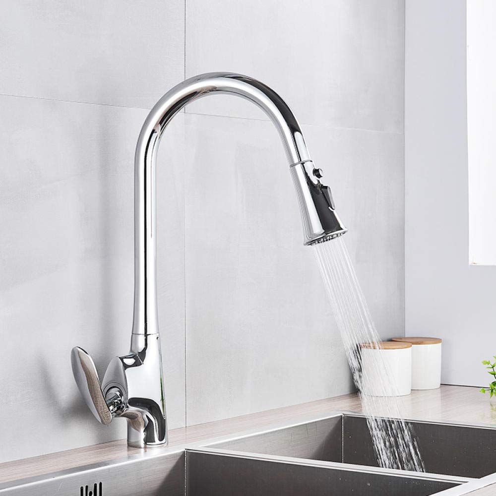 360° Swivel Chrome Pull Out Kitchen Faucet - Dual Function Brass Water Mixer Tap with Hot/Cold Control | Perfect for Modern Kitchens & Bar Sinks