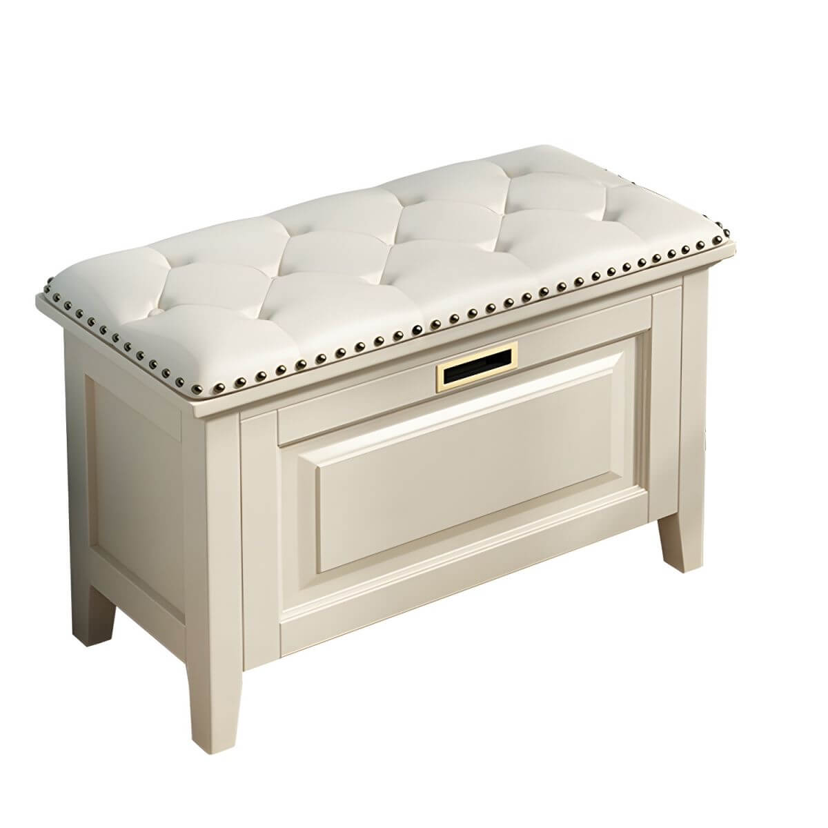 Modern Faux Leather Rectangle Storage Ottoman with Nailhead Trim - Stylish Footrest & Hidden Storage Bench for Living Room, Bedroom & Office - Perfect for Home Decor & Small Space Organization
