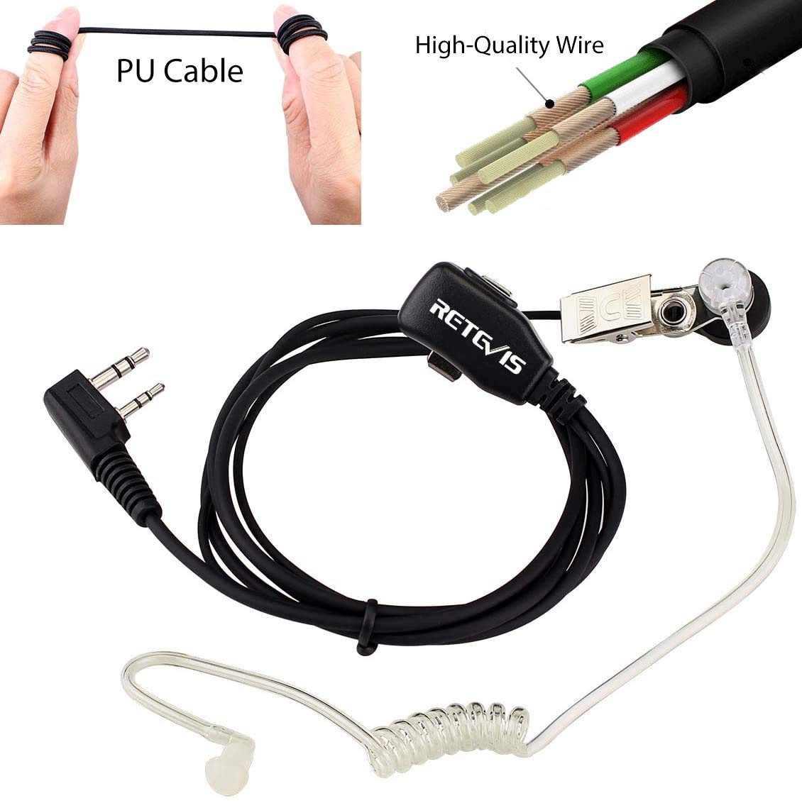 Retevis Walkie Talkie Earpiece with PTT Microphone - 3.5mm Transparent Headset Compatible with RT24 RT22 RT622 RT46 RT27 RT617 RT618 RT619 Baofeng BF-888S Kenwood Radios (5 Pack) - Ideal for Security, Construction, and Outdoor Communication