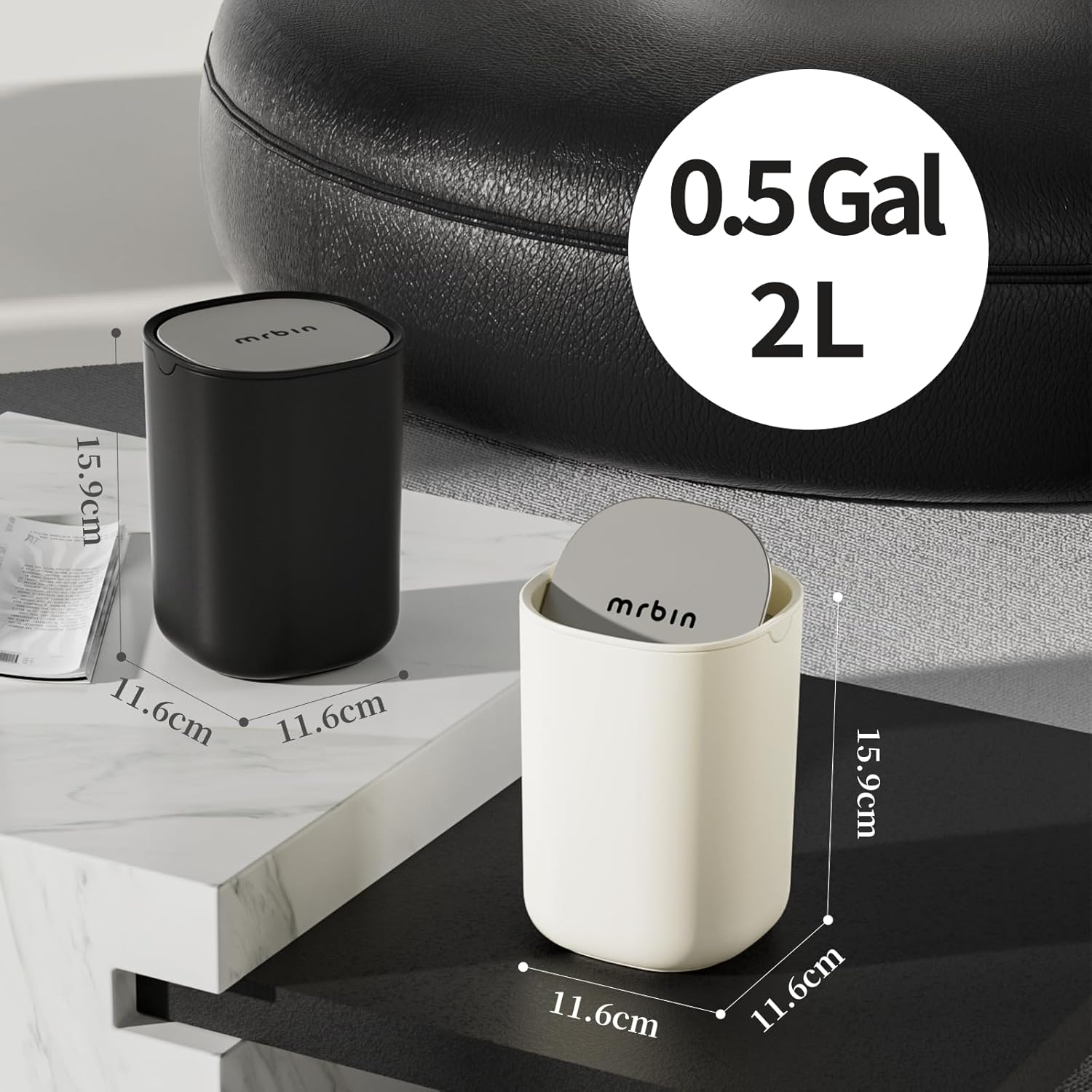 Mini Car Trash Can with Stainless Steel Lid - 0.4 Gallon Small Auto Garbage Bin for Office Desk, Vehicle, and Home Use - Perfect for Road Trips, Commuting, and Workspace Organization