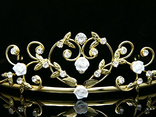 Elegant Porcelain Rose Flower Rhinestone Crystal Tiara Headband for Women - Perfect for Halloween Costumes, Bridal Accessories, and Princess-Themed Parties