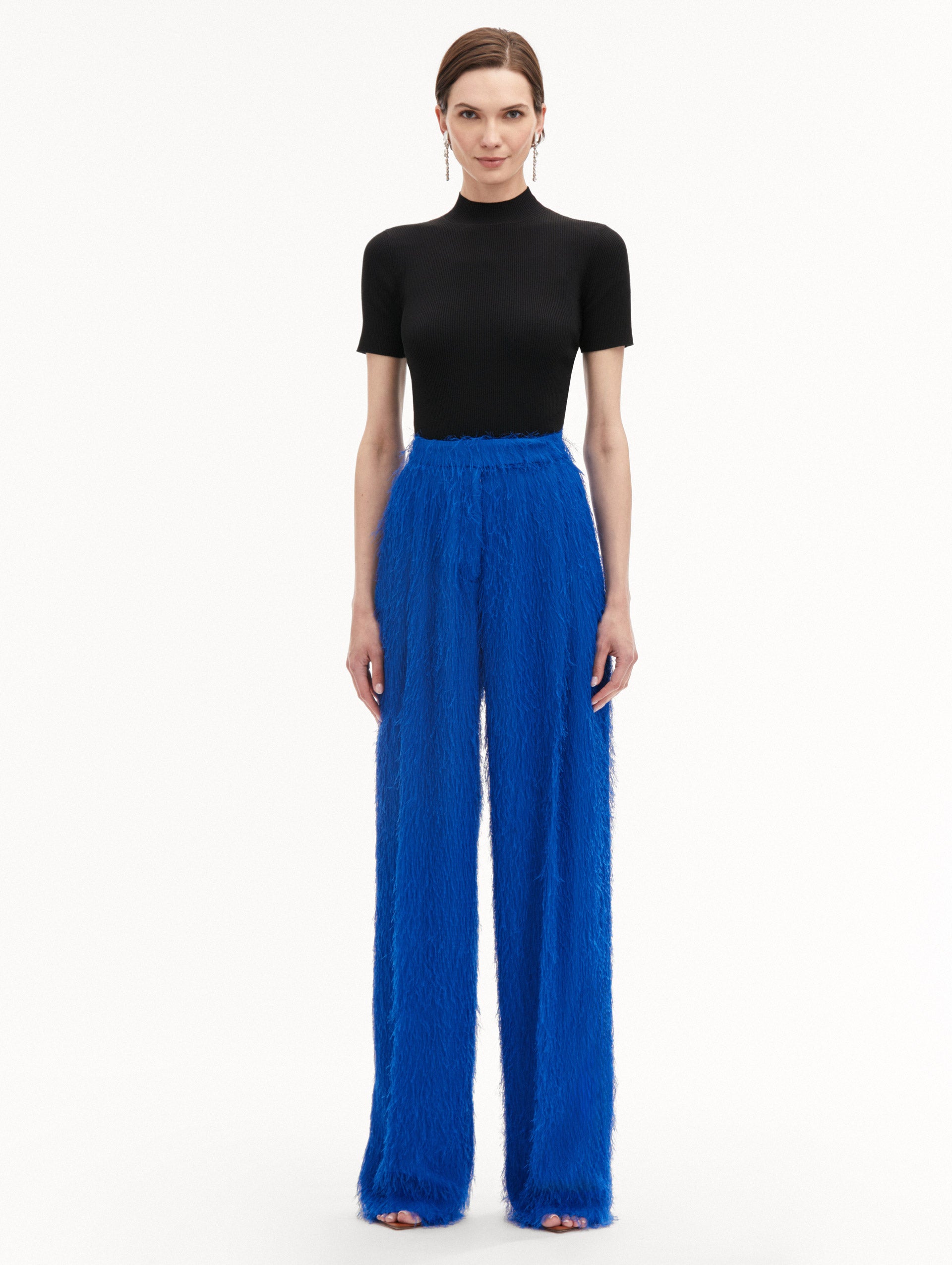 Stylish Fringe Fil Coupé Wide Leg Pants for Women - Boho Chic High Waisted Palazzo Trousers for Casual Outings & Festivals