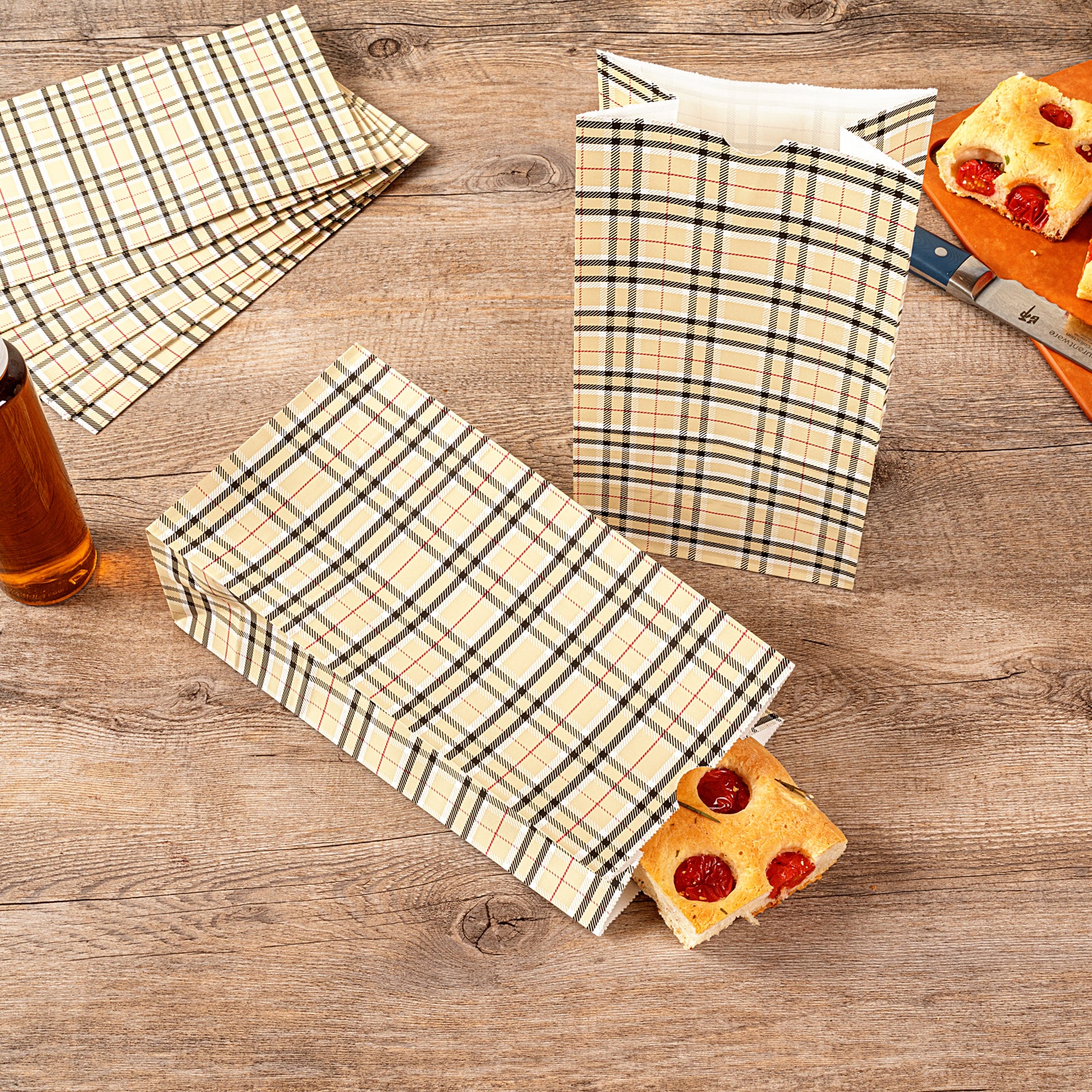 Eco-Friendly Plaid Paper Bags 6lb Capacity - 6x3.5x10.75 Inches - Pack of 100 - Perfect for Retail Shopping, Gift Wrapping & Party Favors