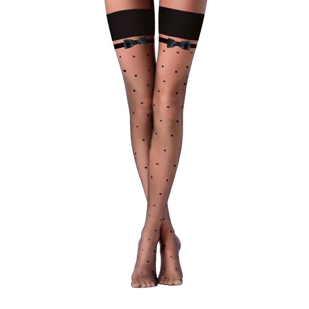 Black Polka Dot Thigh High Stockings with Bow - Women's Fashion Hosiery for Party & Date Night