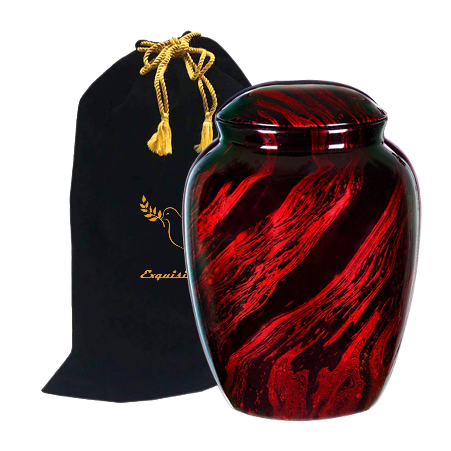 Premium Handcrafted Fiber Glass Cremation Urn - Elegant Marbling Design Lightweight Adult Funeral Urn for Ashes - Includes Free Velvet Bag & Ash Bag (Red) - Perfect for Memorial Services, Home Display & Scattering Ceremonies