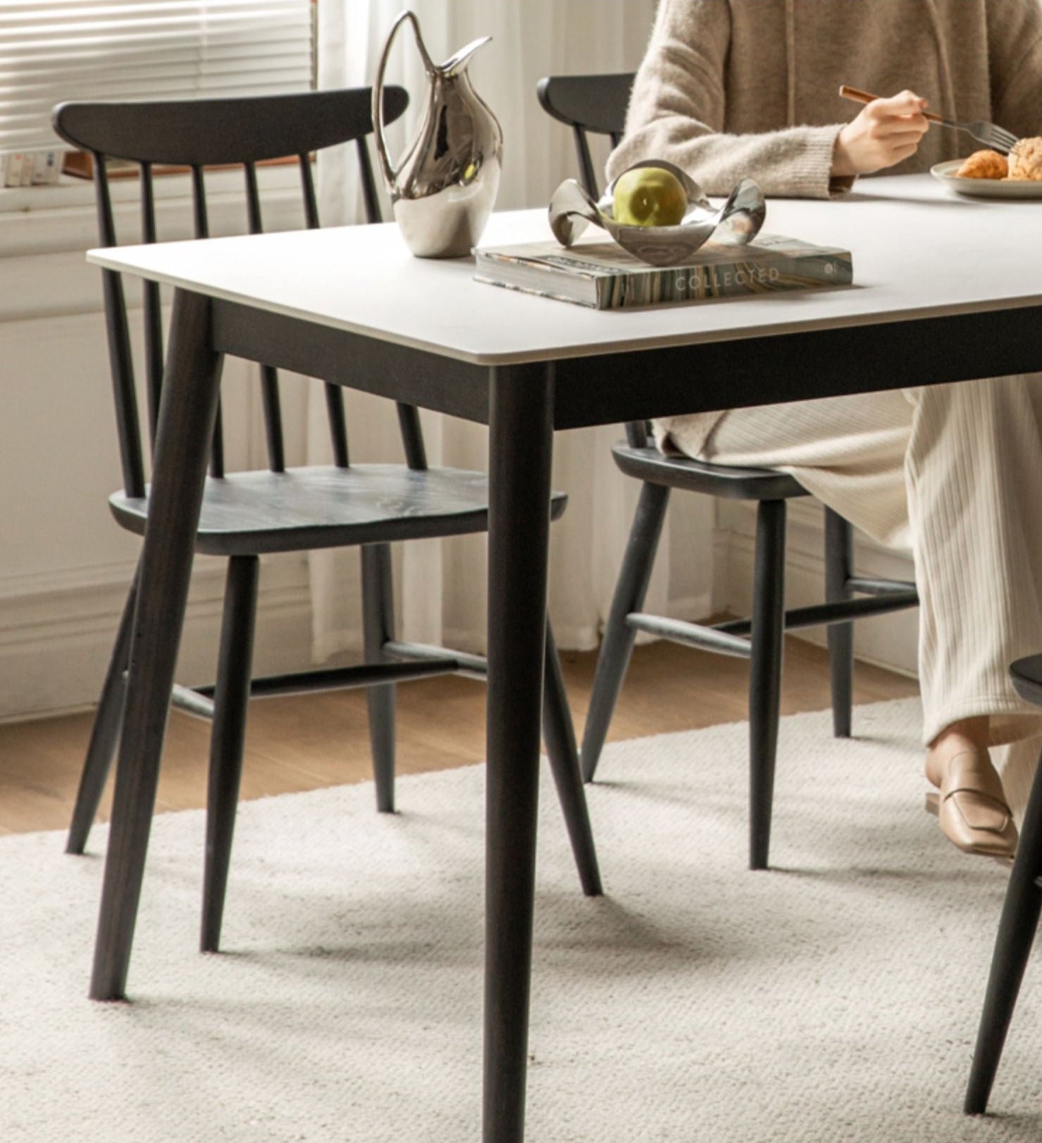 Solid Oak Wood Rock Plate Dining Table - Rustic Farmhouse Style for Kitchen, Dining Room & Outdoor Patio