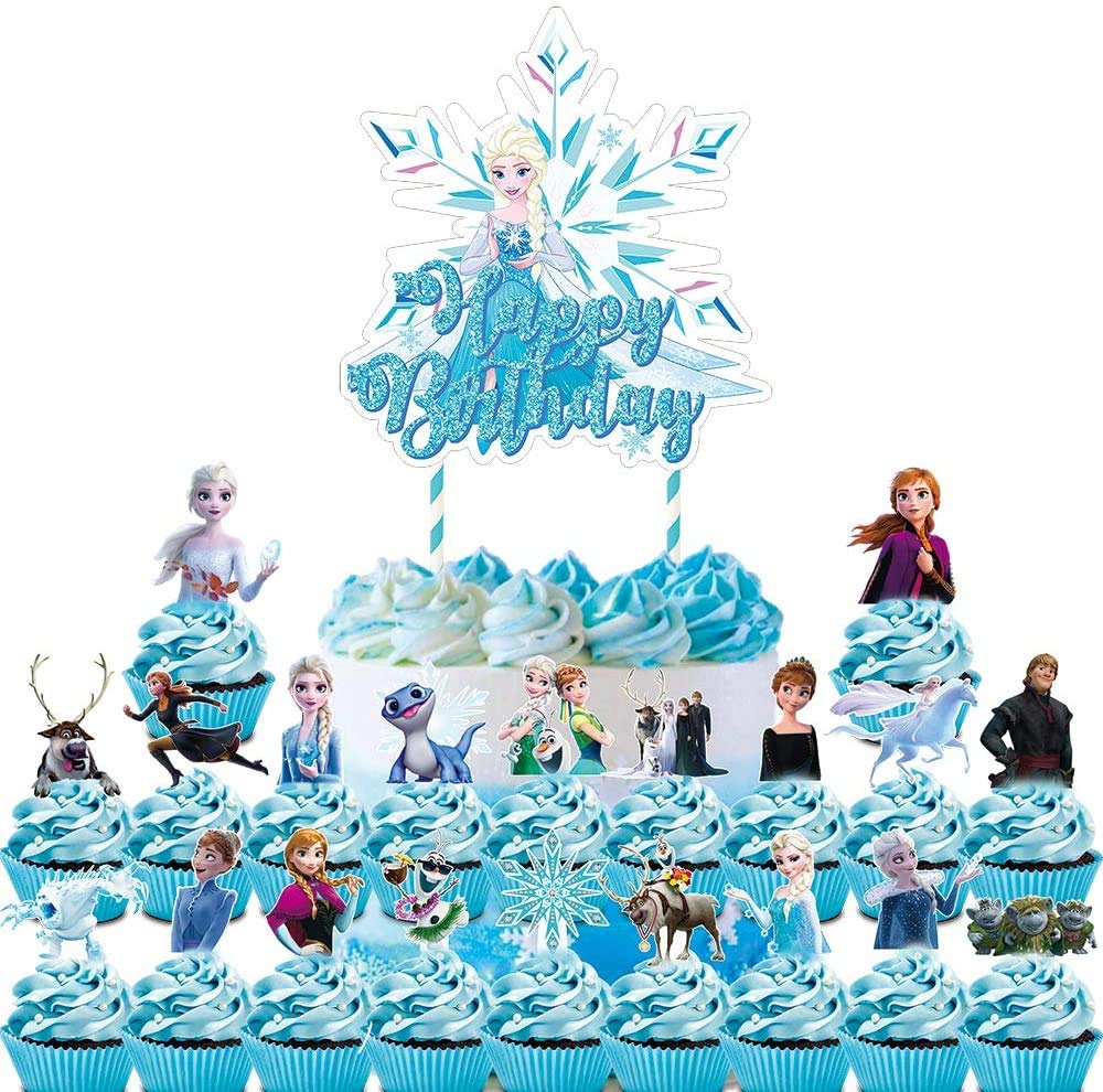 21pcs Frozen Themed Cake & Cupcake Toppers Set - Blue Winter Birthday Party Decorations for Kids | Perfect for Disney Frozen Birthday Parties, Baby Showers & Winter Wonderland Celebrations