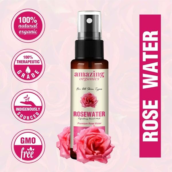 Organic Rose Water Facial Toner - Hydrating & Refreshing Skin Mist for Dry & Sensitive Skin | Natural Skincare Solution for Face, Body & Hair Care | Perfect for Daily Use, After Sun Care & Makeup Setting