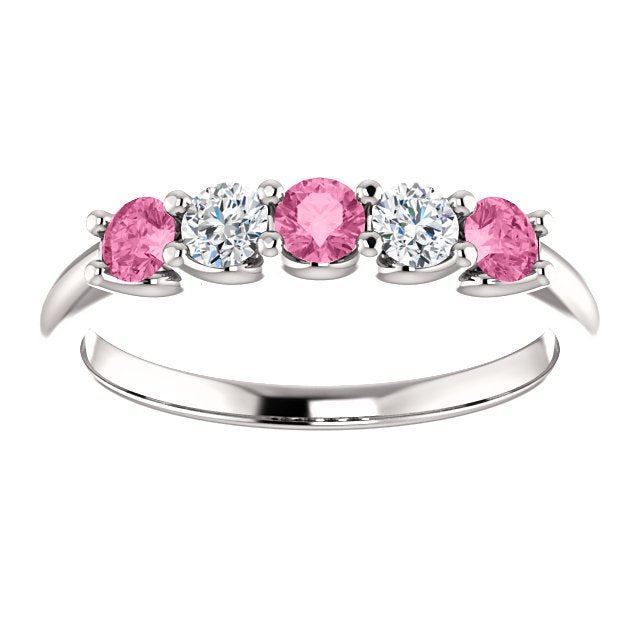 14K Gold 0.50 CTW Pink Sapphire & 0.20 CTW Diamond 5-Stone Wedding Band Ring for Women - Perfect for Engagement, Anniversary and Special Occasions