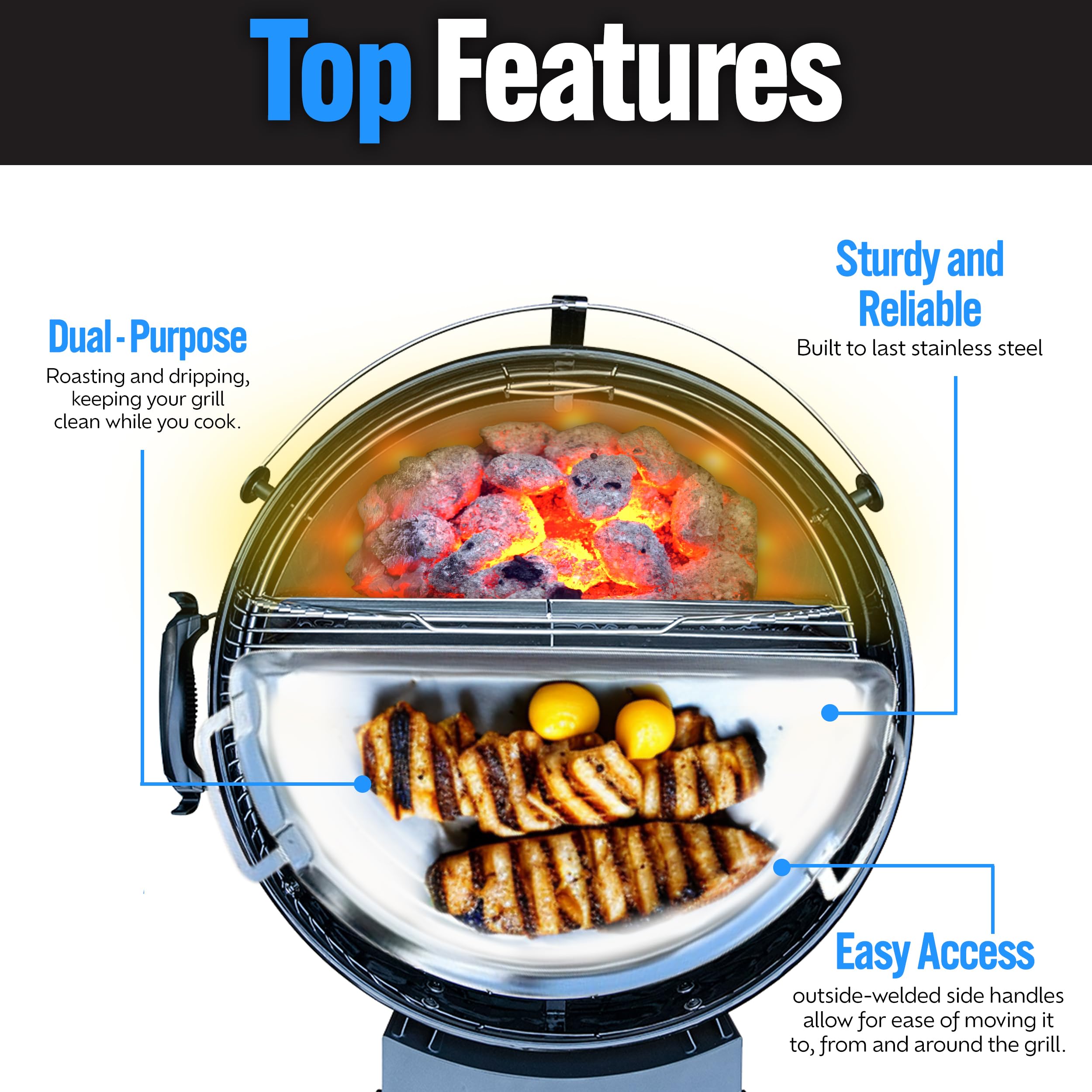 SnS Grills Drip 'N Griddle Pan - 3-in-1 Stainless Steel BBQ Grill Accessory for Searing, Dripping & Griddling | Fits 22