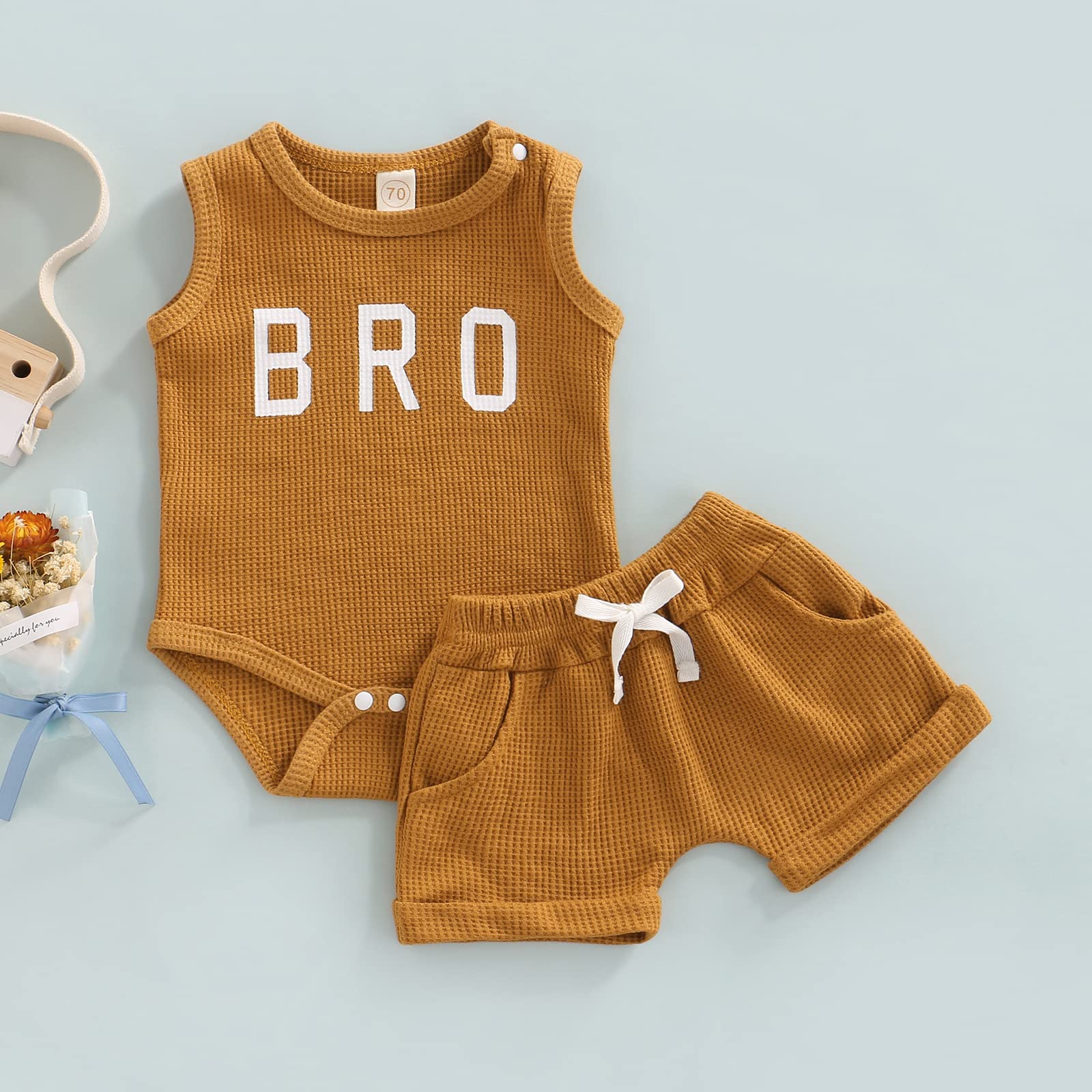 Newborn Baby Boy & Girl Summer Outfit - 2-Piece Sleeveless Tank Romper & Waffle Knit Shorts Set | Soft Casual Clothes for Playtime & Outdoor Activities
