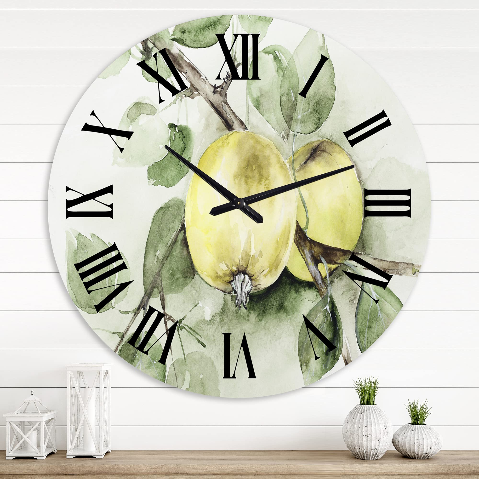 Vintage Green Apples Farmhouse Wall Clock - Large Rustic Kitchen Decor for Home, Dining Room, or Cafe | Perfect for Farmhouse, Country, and Retro Style Interiors