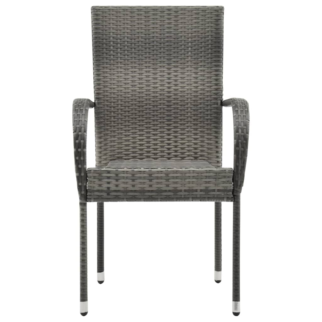 Modern Stackable Patio Chairs Set of 2 - Gray Poly Rattan Outdoor Dining Chairs for Garden, Terrace & Backyard - Weather-Resistant & Space-Saving for Small Balcony, Poolside Lounging & Outdoor Entertaining