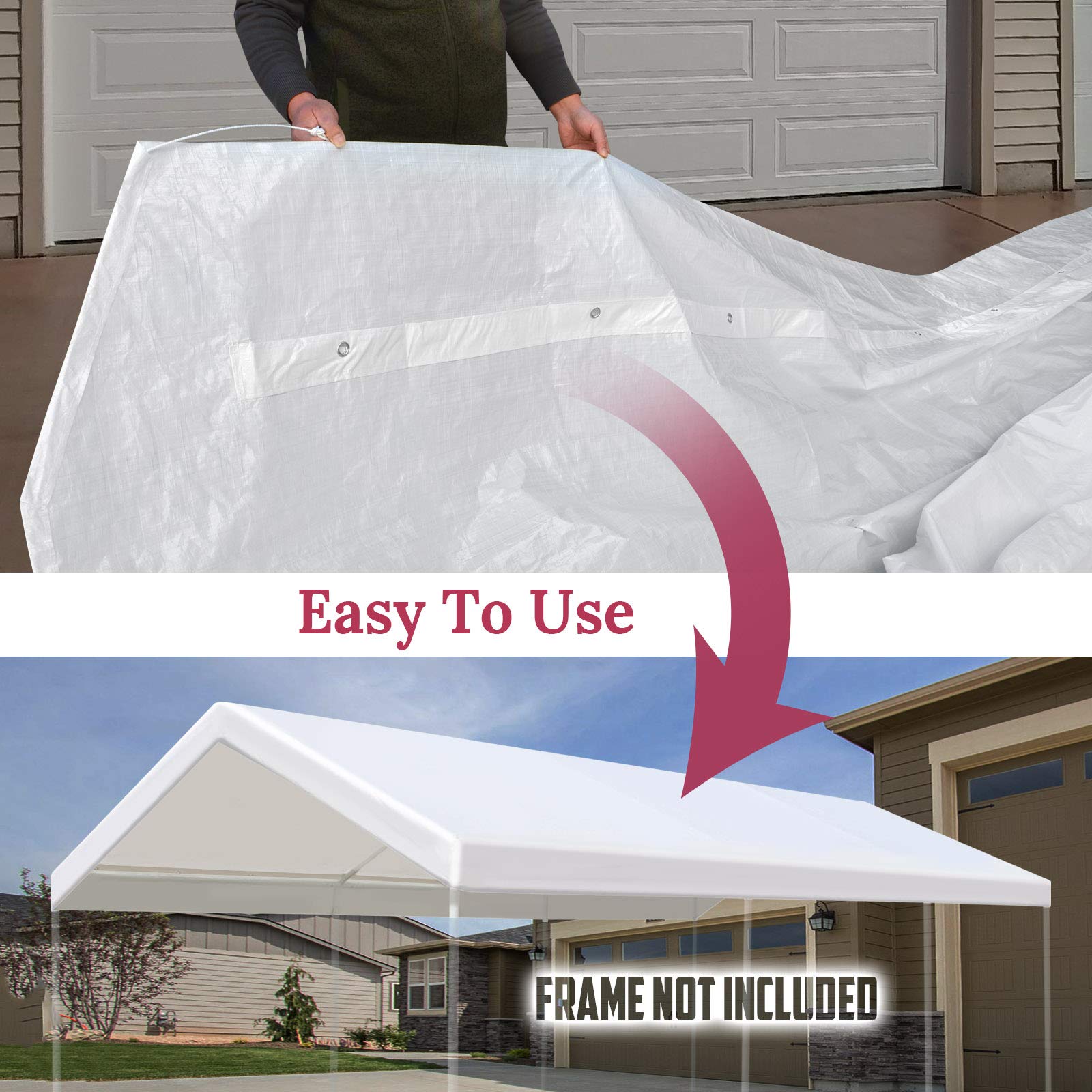 BenefitUSA 12x20 FT Heavy Duty Carport Canopy Tent Replacement Cover - Waterproof UV Protection Tarp with Ball Bungees & Reinforced Edges - Perfect for Car Shelter, RV Cover, Outdoor Storage & Event Canopy