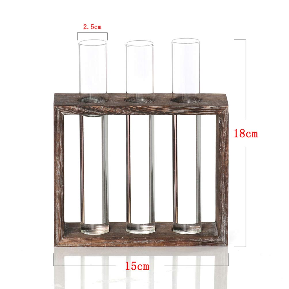 DOITOOL 1PC Hydroponic Glass Tube Vase with Wood Frame - 5 Crystal Glass Test Tube Flower Pots for Home, Office, Wedding & Party Decorations - Perfect for Succulents, Air Plants & Floral Arrangements