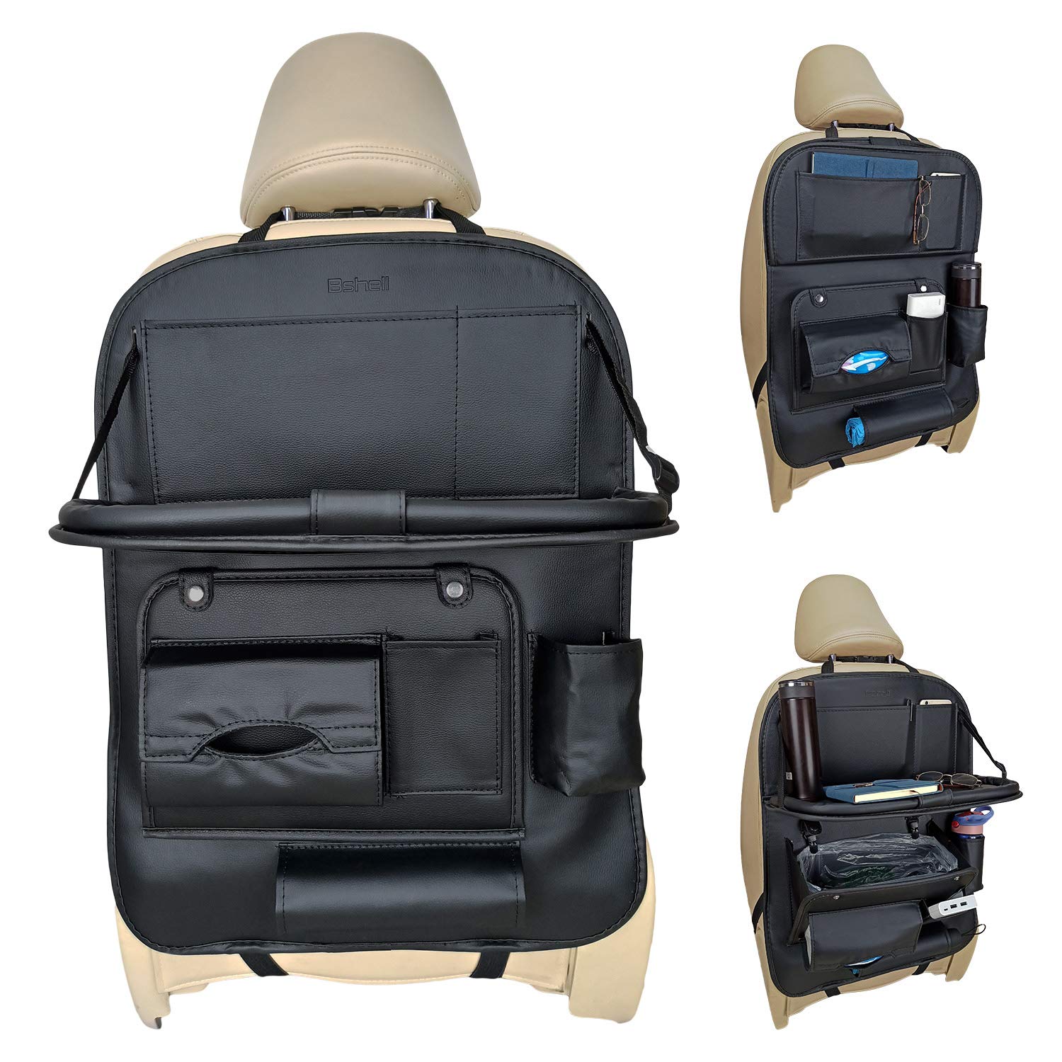 Premium PU Leather Car Backseat Organizer (2-Pack, Black) - 7-Pocket Storage for Kids Toys, Bottles & Travel Essentials | Waterproof Vehicle Organizer for Family Road Trips & Daily Commutes