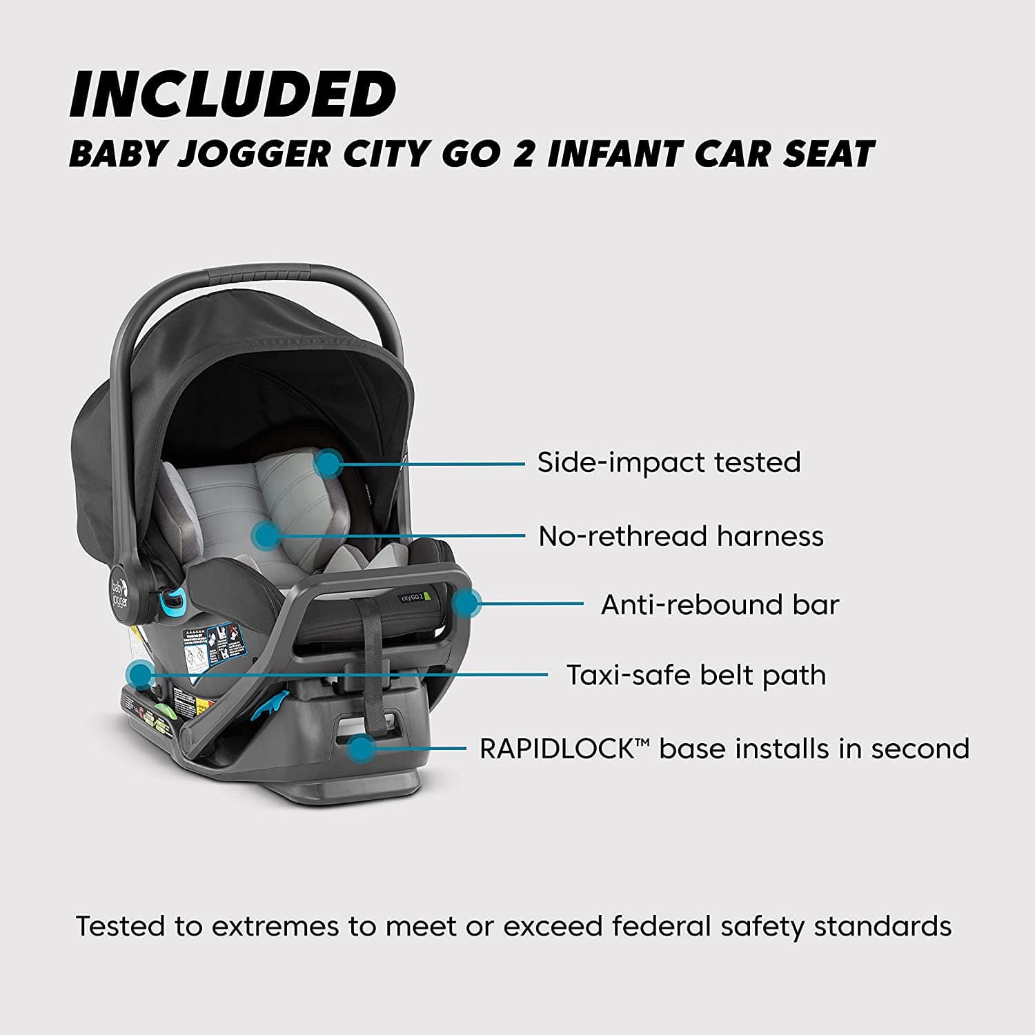 Baby Jogger Tour2 Travel System - Lightweight Stroller & Car Seat Combo in Pitch Black | Perfect for Newborns, Infants & Toddlers | Ideal for City Walks, Shopping & Travel