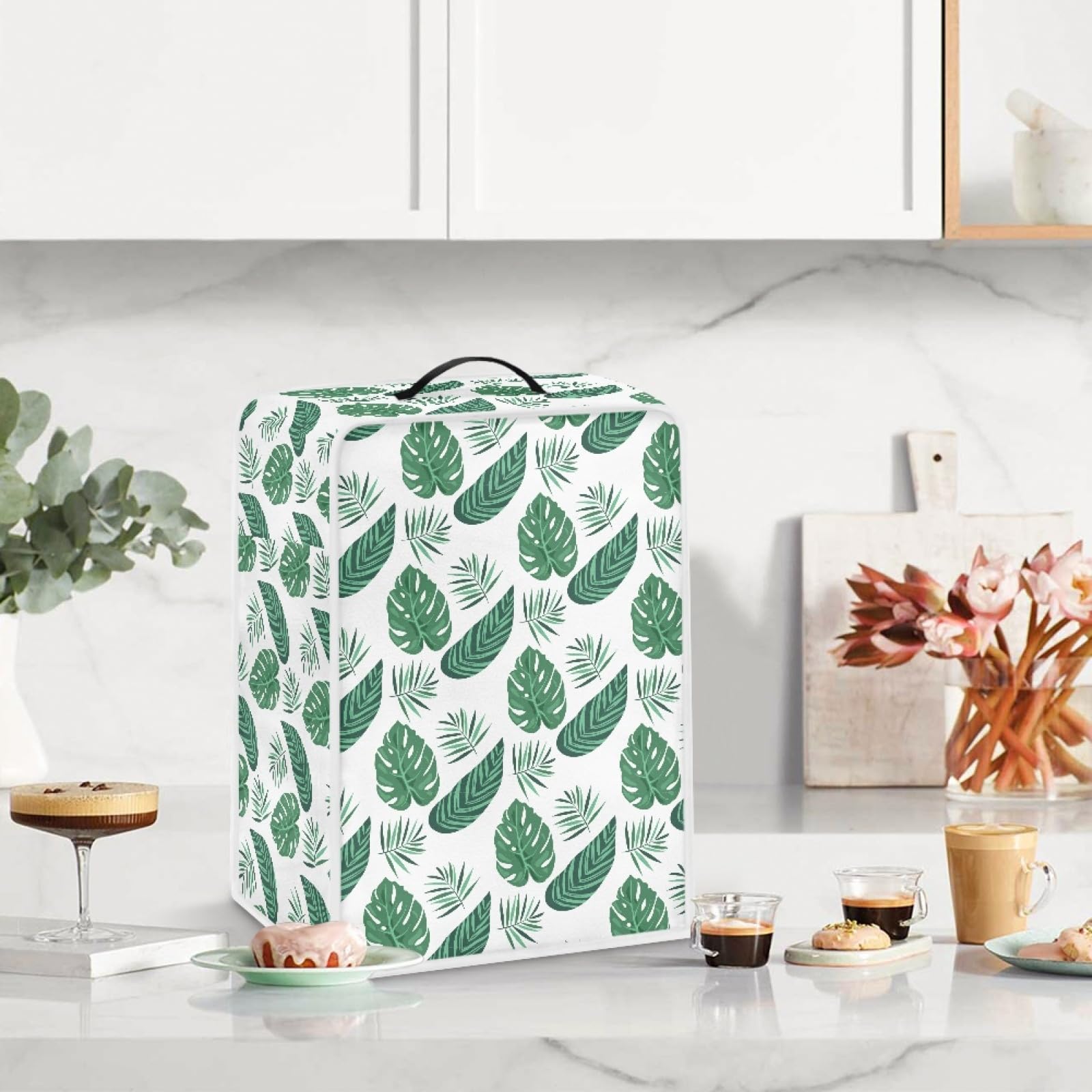 Waterproof Green Palm Coffee Maker Cover - Dustproof Protective Cover for Countertop Appliances with Top Handle | Perfect for Kitchen, Office & RV Use