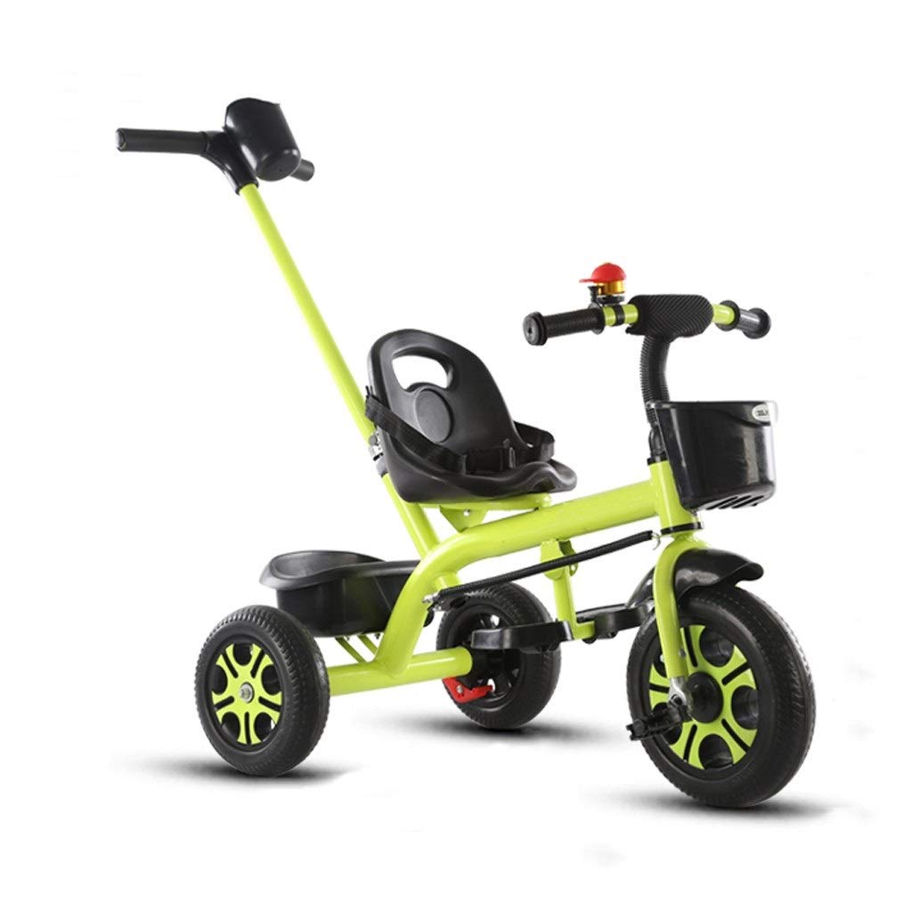Jiji Baby Stroller with Storage Box - Lightweight Toddler Tricycle with Push Handle, Brake & Shock Absorption - Green Kids Bicycle for Outdoor Walks, Park Visits & Shopping Trips