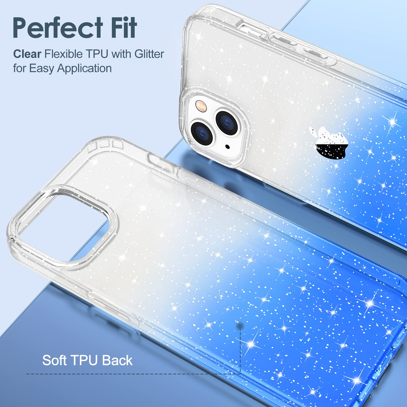 Hython Sparkly Glitter Case for iPhone 14 Plus - Cute Clear Shiny Bling TPU Cover with Gradient Blue Design | Anti-Scratch, Shockproof & Slim Fit Protective Phone Case for Women & Girls | Perfect for Parties, Daily Use & Gift Giving