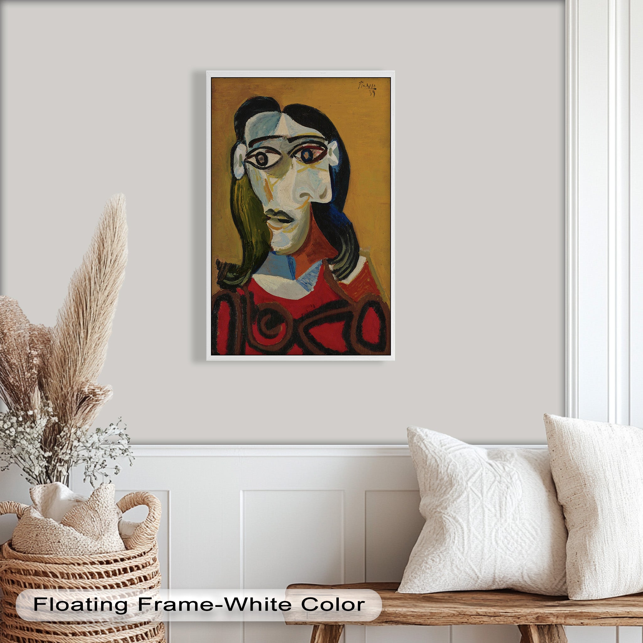 Abstract Portrait with Red Garment - Picasso Style Oil Painting Reproduction - Wall Art for Living Room, Bedroom & Office Decor