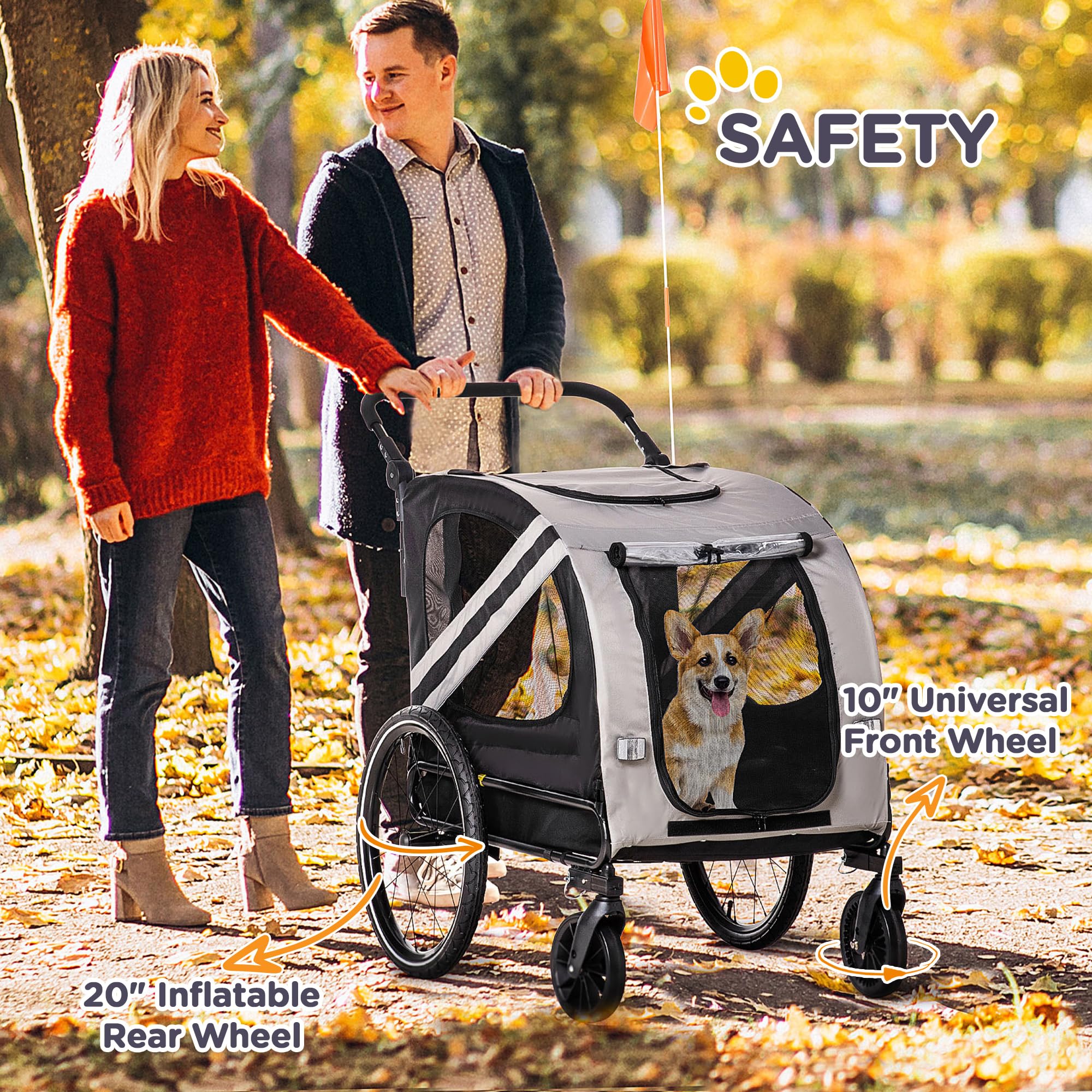 Aosom 2-in-1 Pet Bike Trailer for Small Dogs & Cats - High Visibility Bicycle Stroller with Weatherproof Cover - Convertible Bike Wagon & Sidecar Attachment for Outdoor Adventures, Park Visits & Daily Commutes