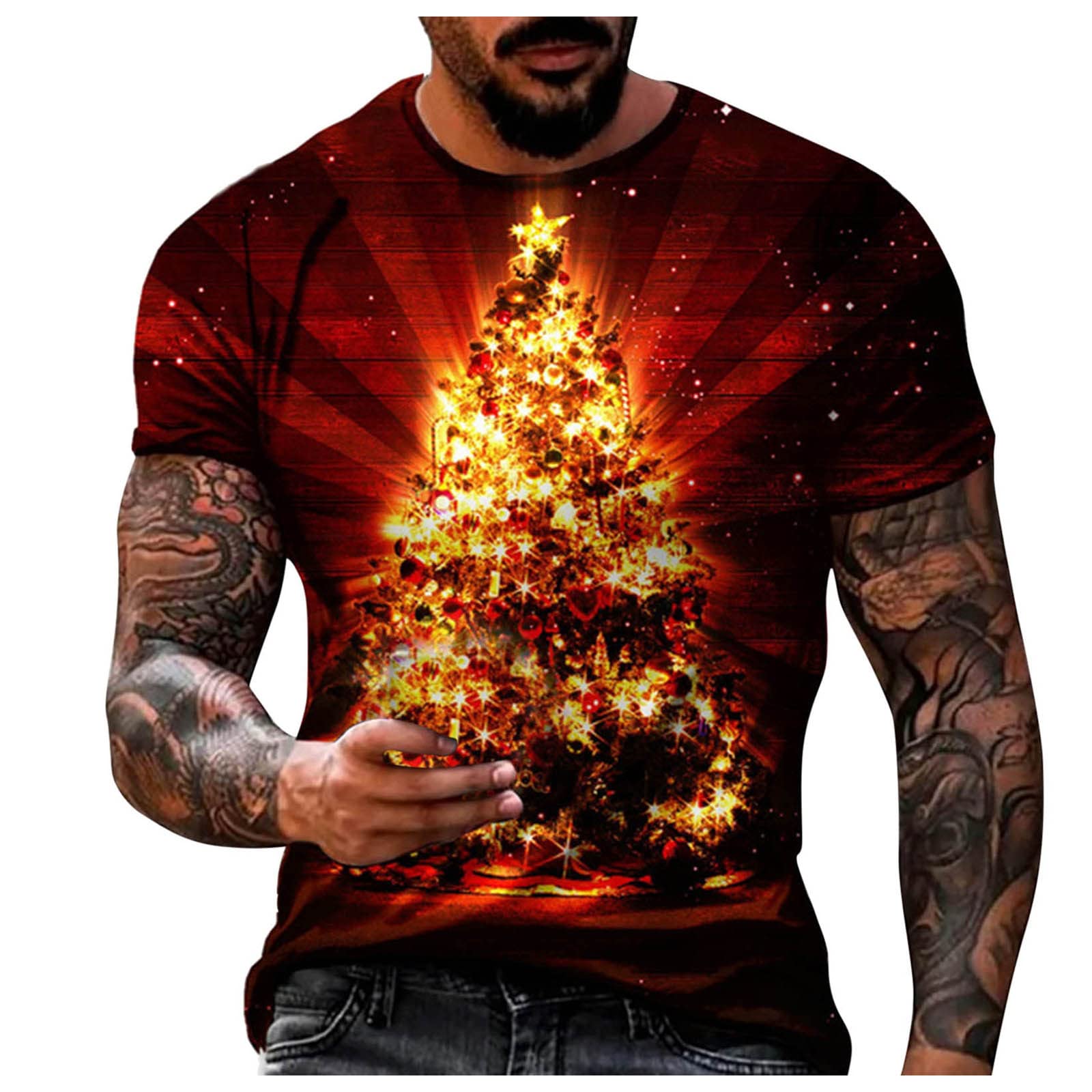 XXBR Men's Christmas Soldier Short Sleeve T-Shirt - Xmas Tree Printed Crewneck Tee for Holiday Parties, Casual Wear & Festive Gatherings