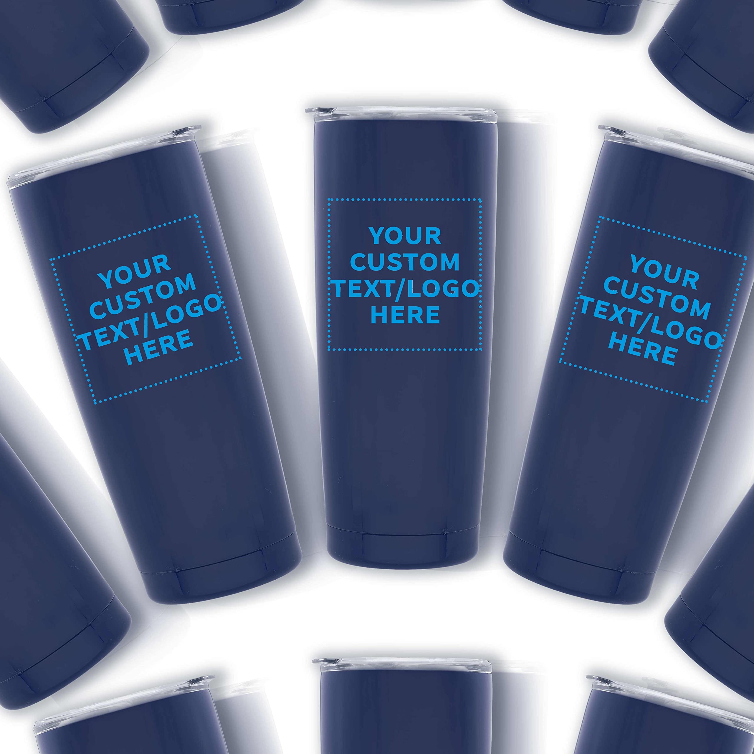 24-Pack Custom Stainless Steel Coffee Tumblers 20oz - Double Wall Insulated Personalized Bulk Coffee Cups - Perfect for Office, Cafes, Gifts & Travel - Blue