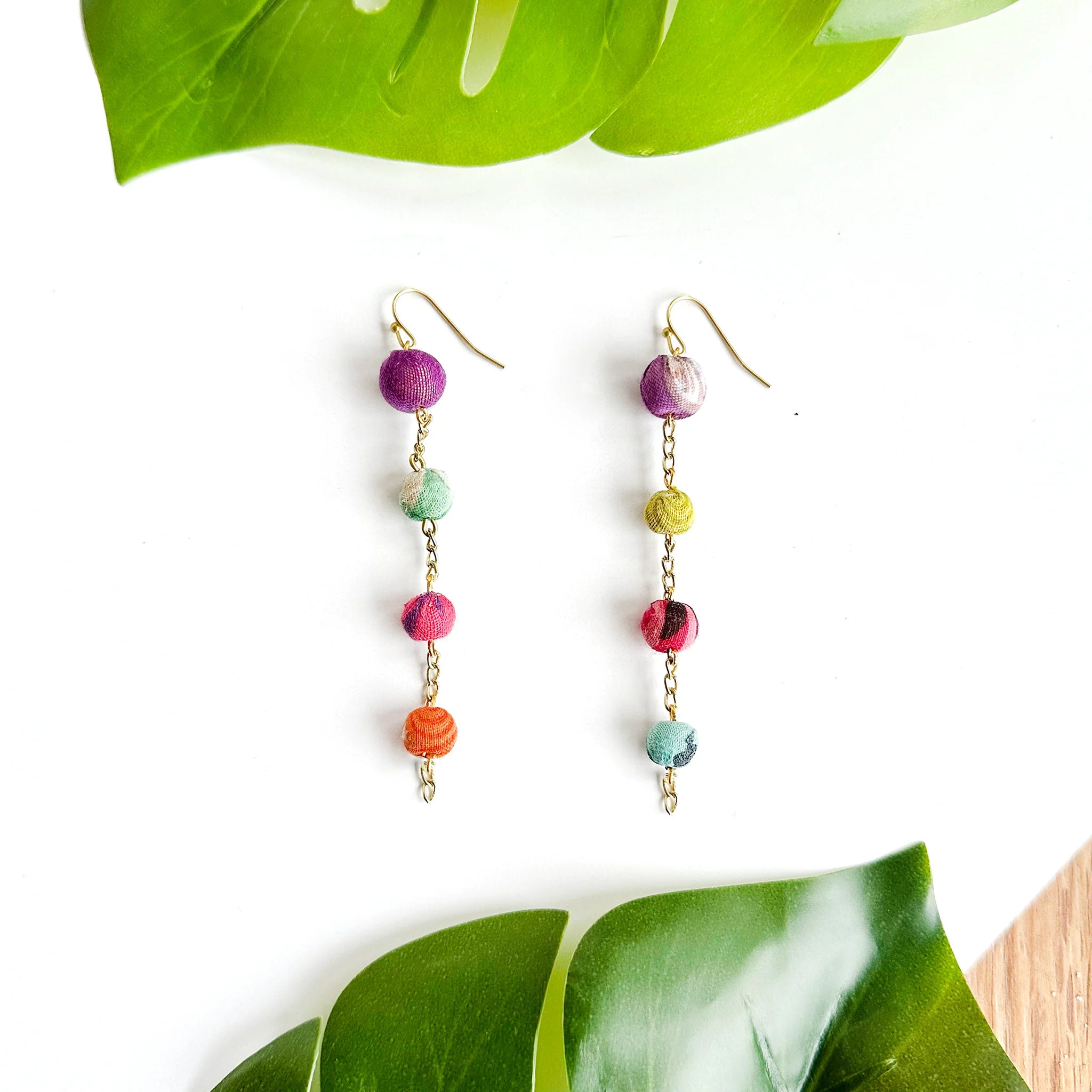 Handmade Kantha Fluid Ellipses Earrings – Boho Ethnic Jewelry for Women | Lightweight Dangle Earrings for Casual Wear, Parties & Festivals